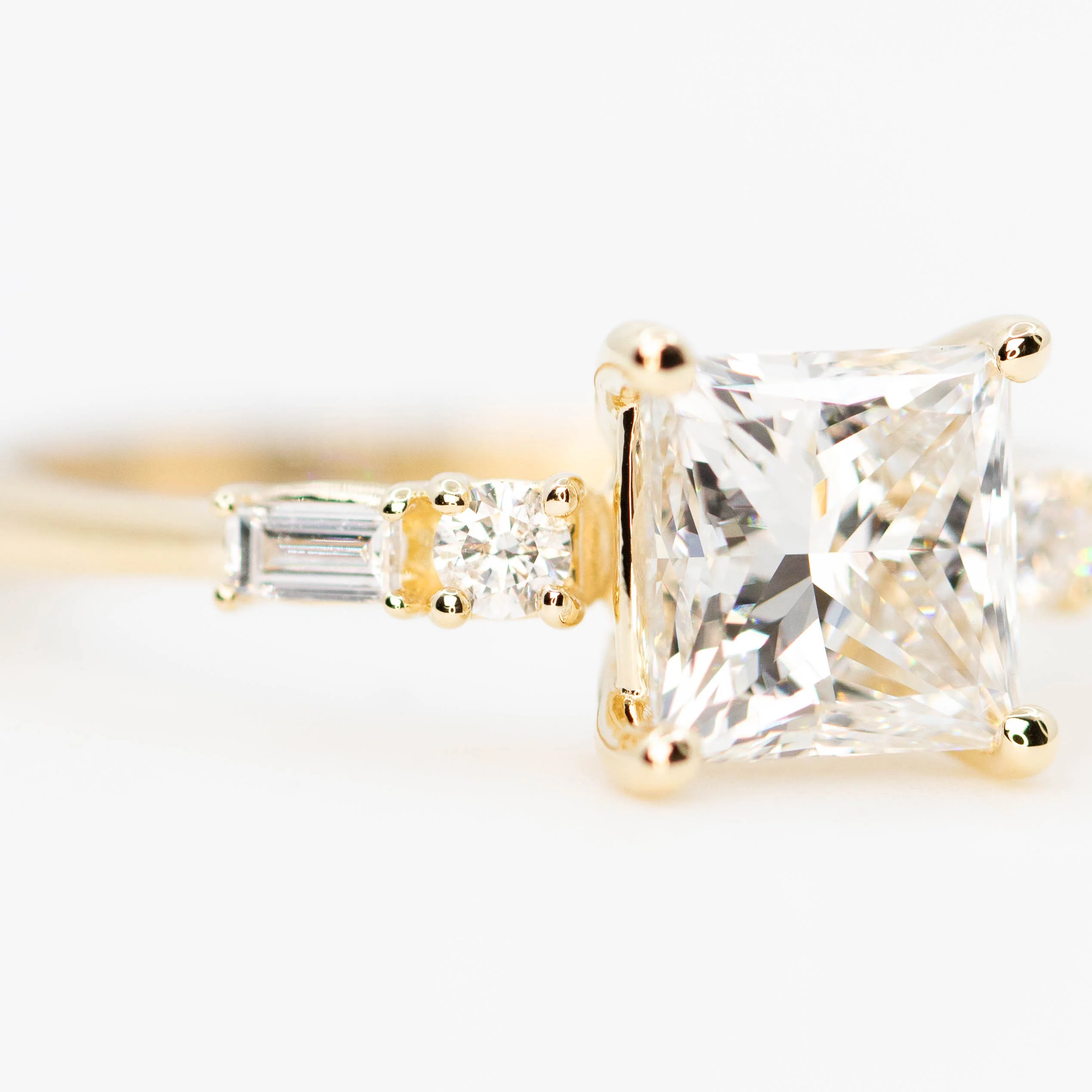 River Ring with a 1.69 Carat Princess Cut Lab Grown Diamond and White Accent Diamonds in 14k Yellow Gold - Ready to Size and Ship - Image 8