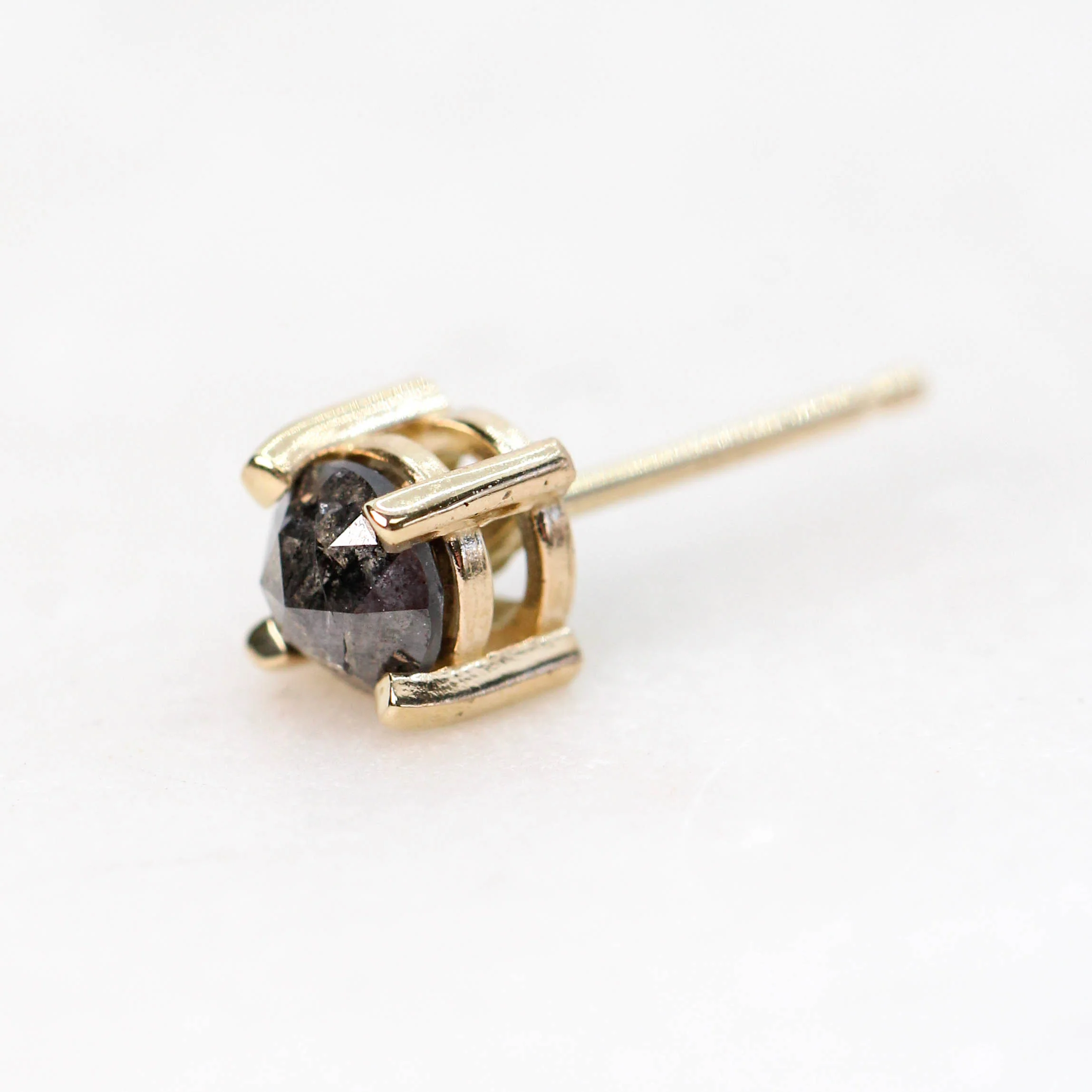 Rose Cut Gray Salt and Pepper Diamond Stud Earrings in 14k Yellow Gold - Ready to Ship - Image 3