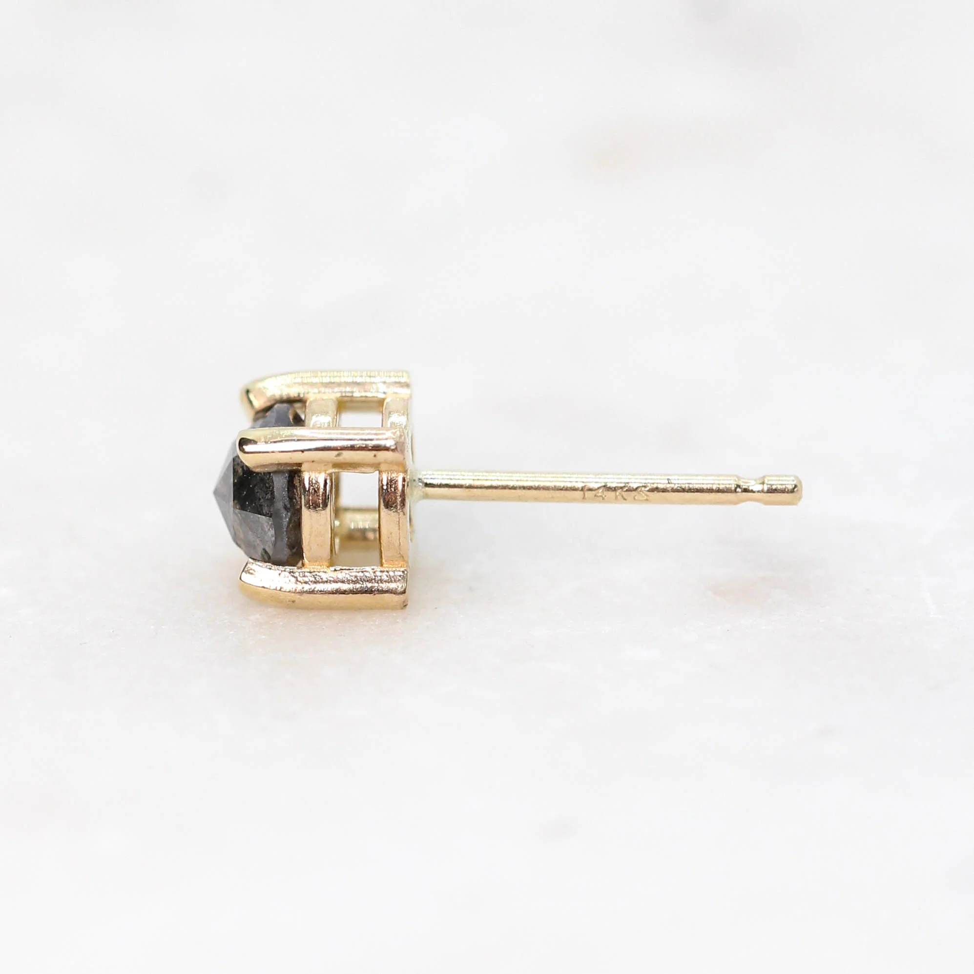 Rose Cut Gray Salt and Pepper Diamond Stud Earrings in 14k Yellow Gold - Ready to Ship - Image 4