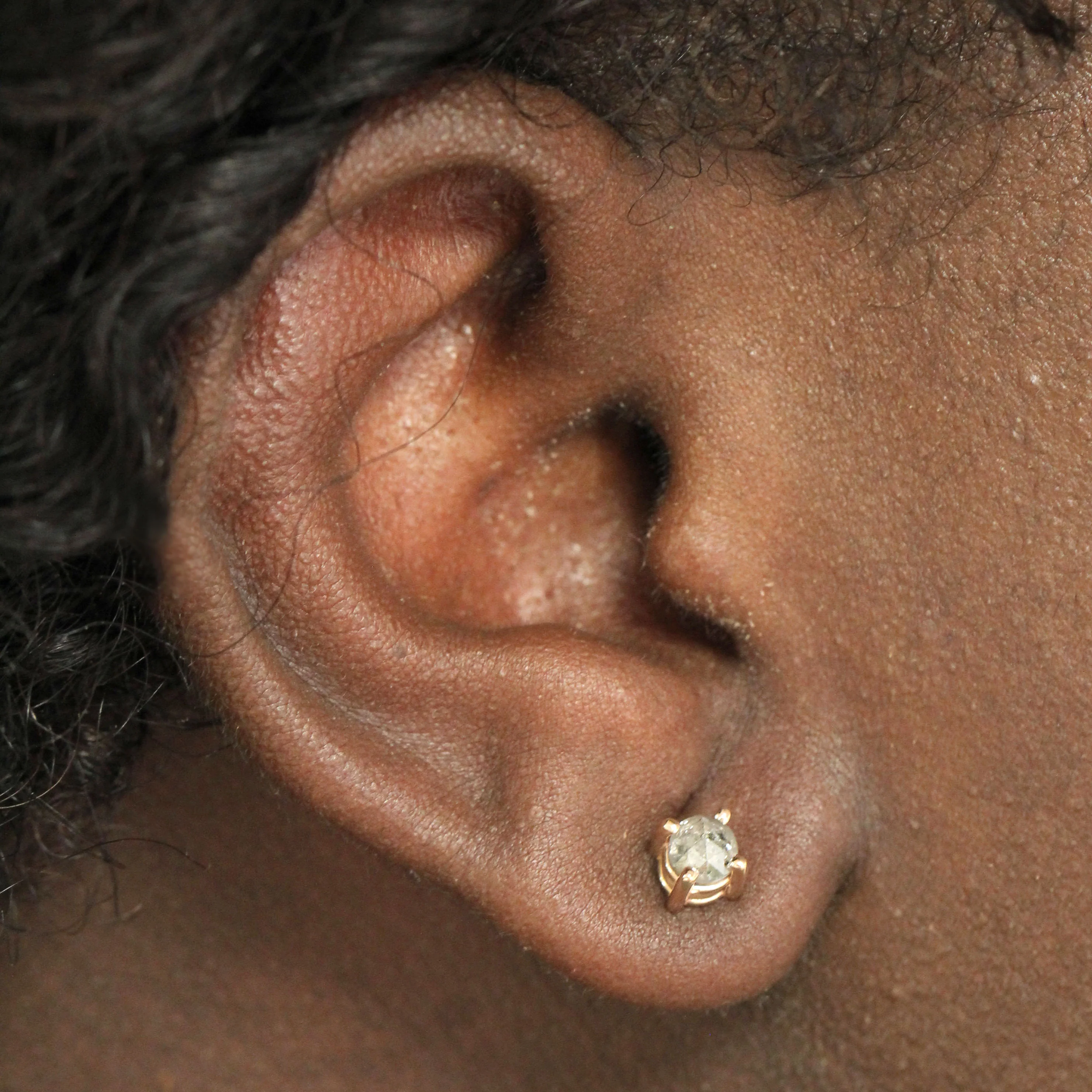 Rose Cut Gray Salt and Pepper Diamond Stud Earrings in 14k Yellow Gold - Ready to Ship - Image 6