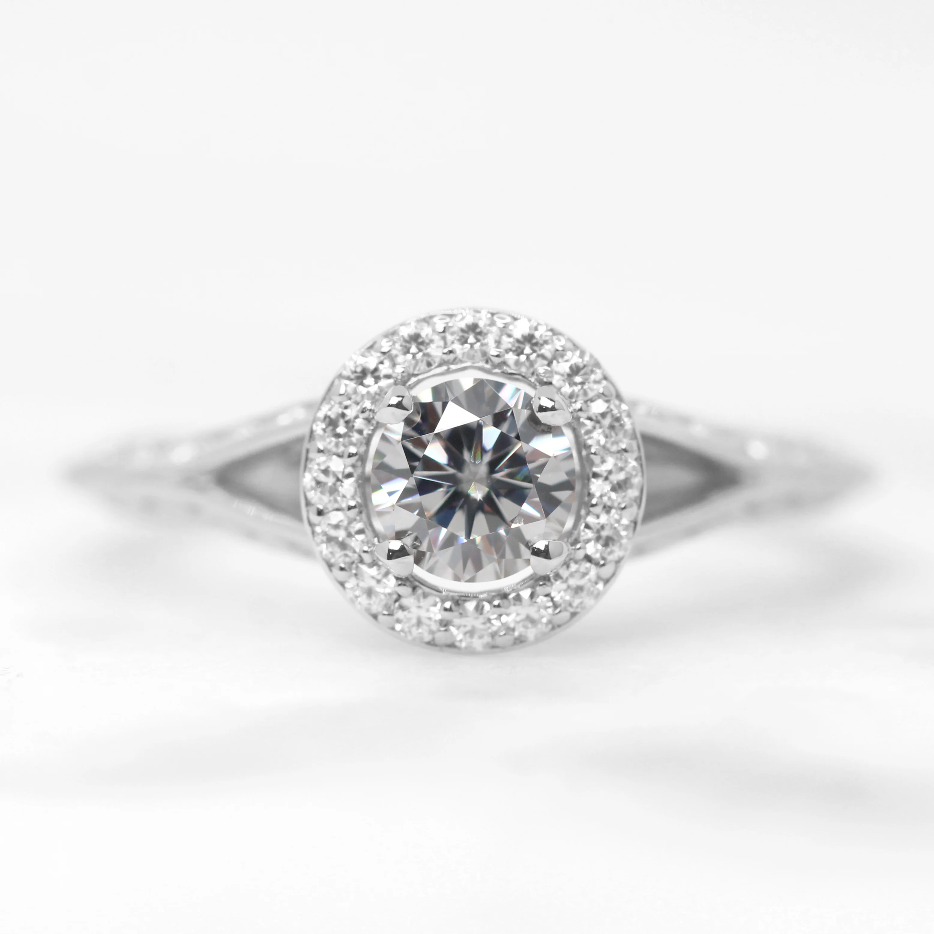 Rosie Ring with a Round Gray Moissanite and Round Accent Moissanites - Made to Order - Image 10