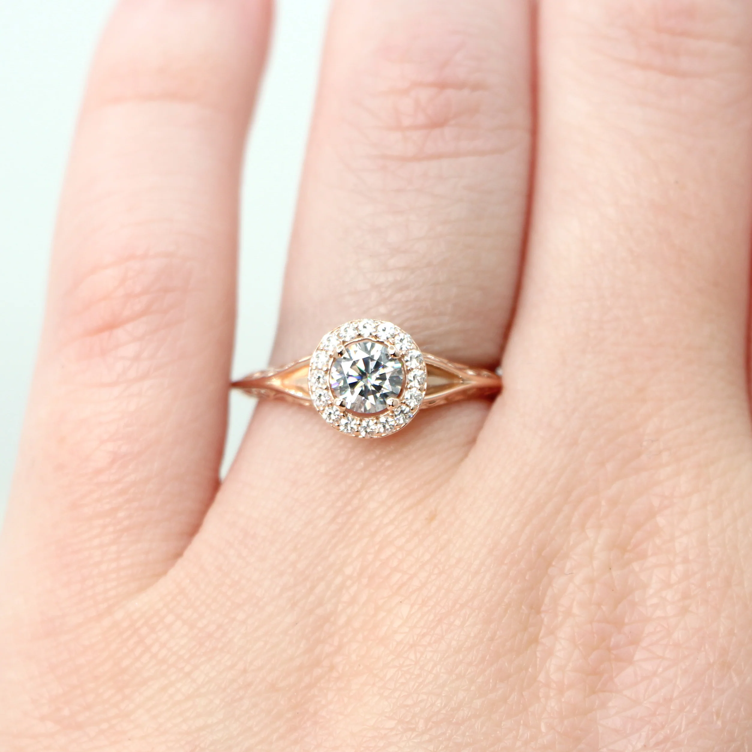 Rosie Ring with a Round Gray Moissanite and Round Accent Moissanites - Made to Order - Image 2