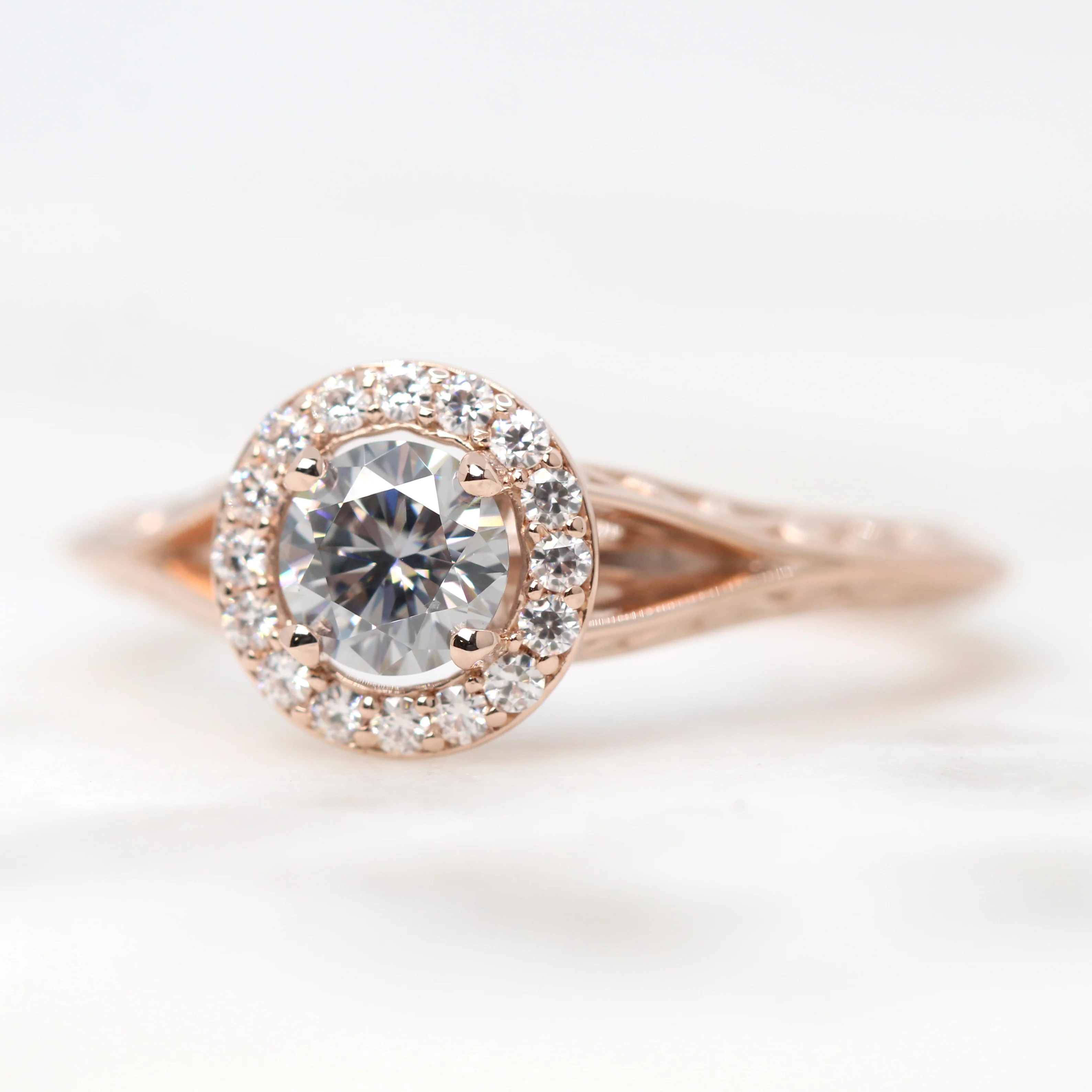 Rosie Ring with a Round Gray Moissanite and Round Accent Moissanites - Made to Order - Image 3