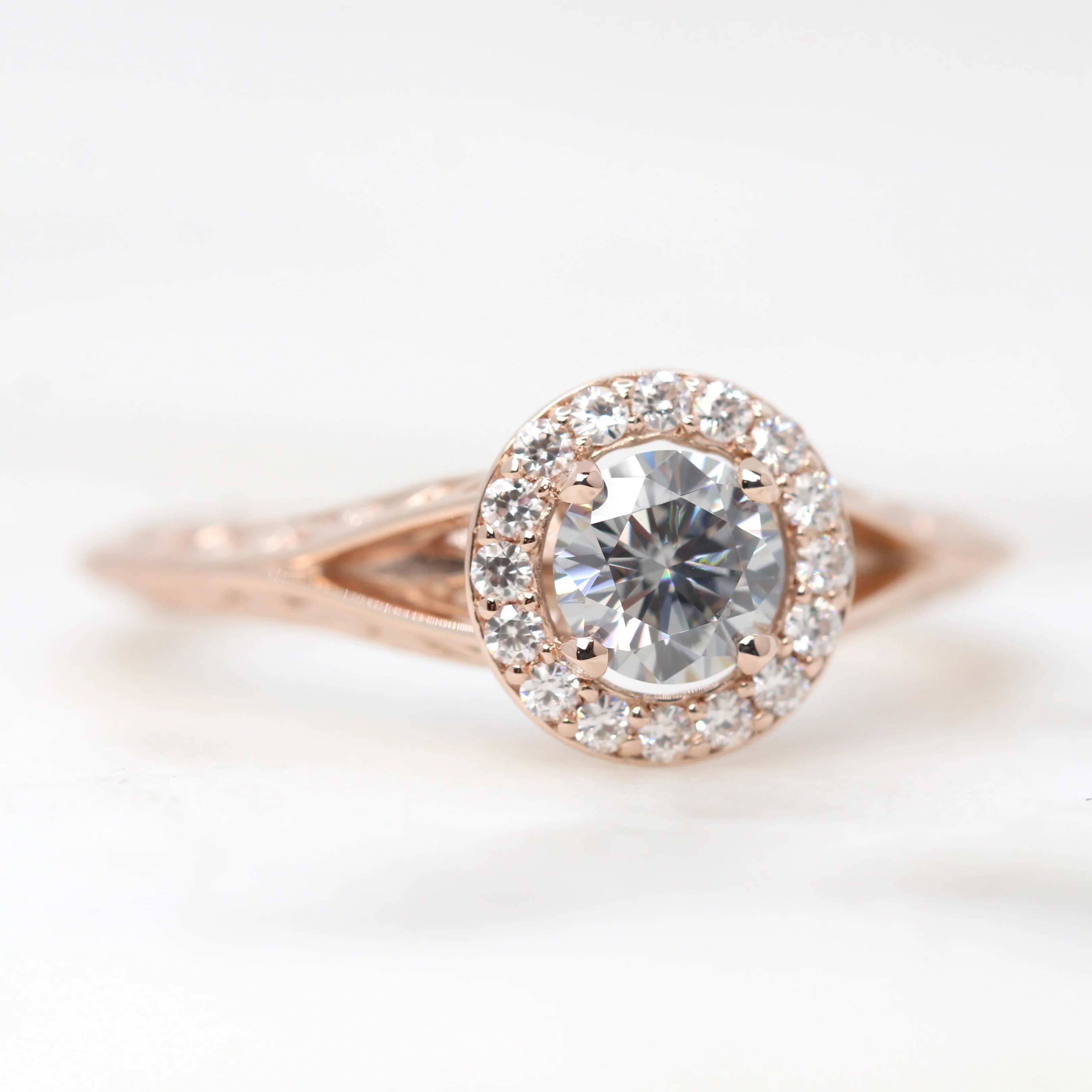 Rosie Ring with a Round Gray Moissanite and Round Accent Moissanites - Made to Order - Image 4