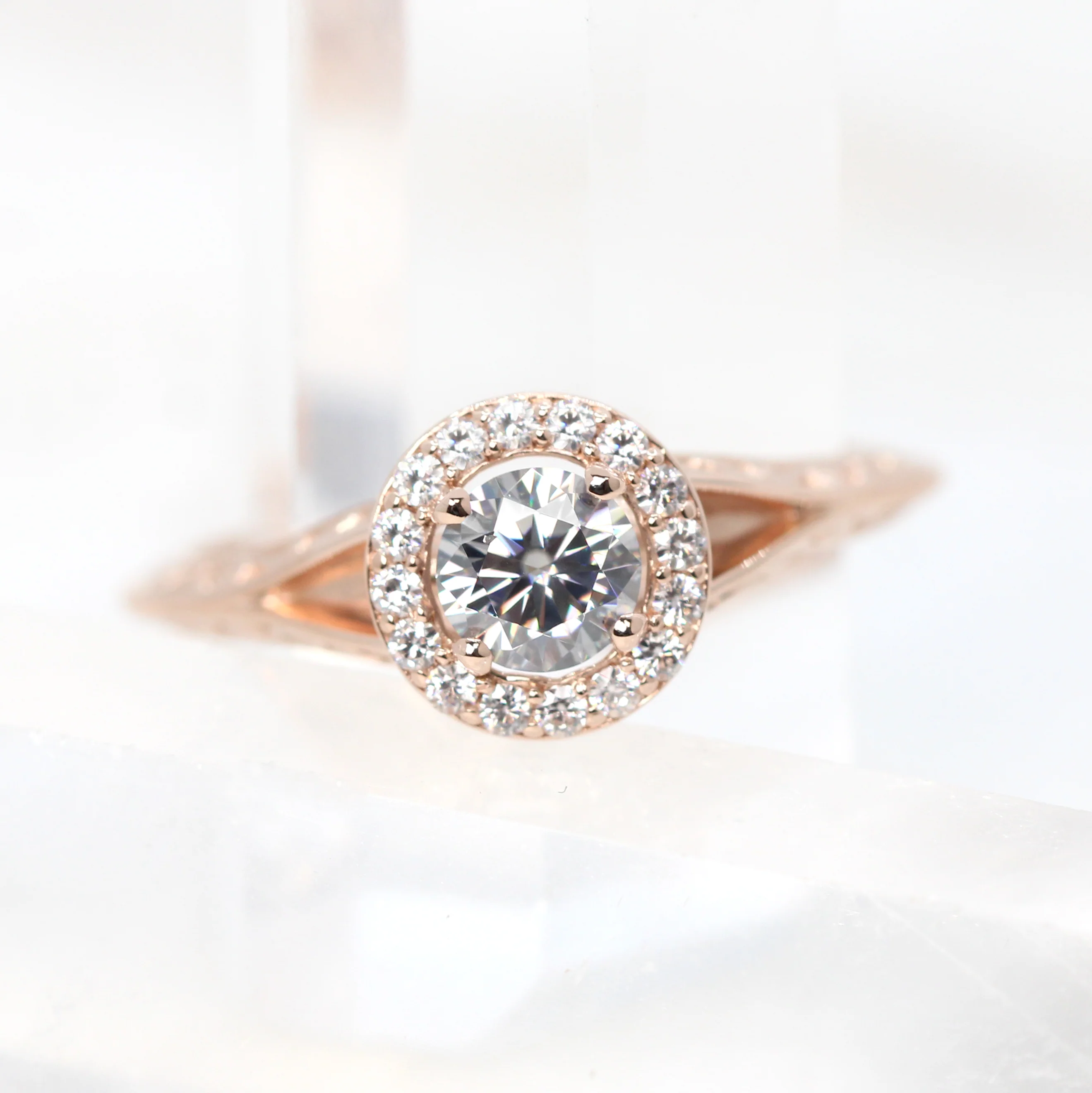 Rosie Ring with a Round Gray Moissanite and Round Accent Moissanites - Made to Order - Image 8