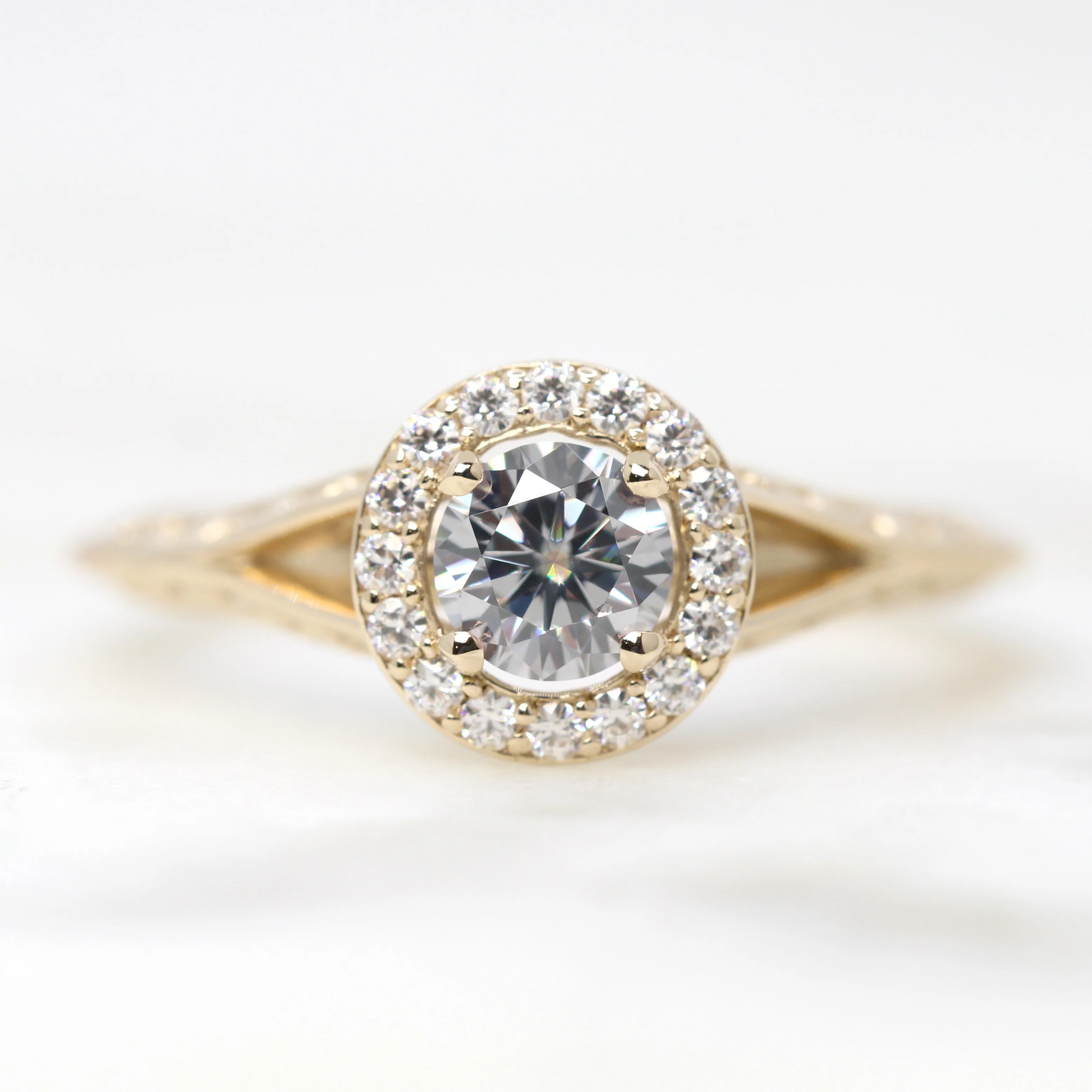 Rosie Ring with a Round Gray Moissanite and Round Accent Moissanites - Made to Order - Image 9