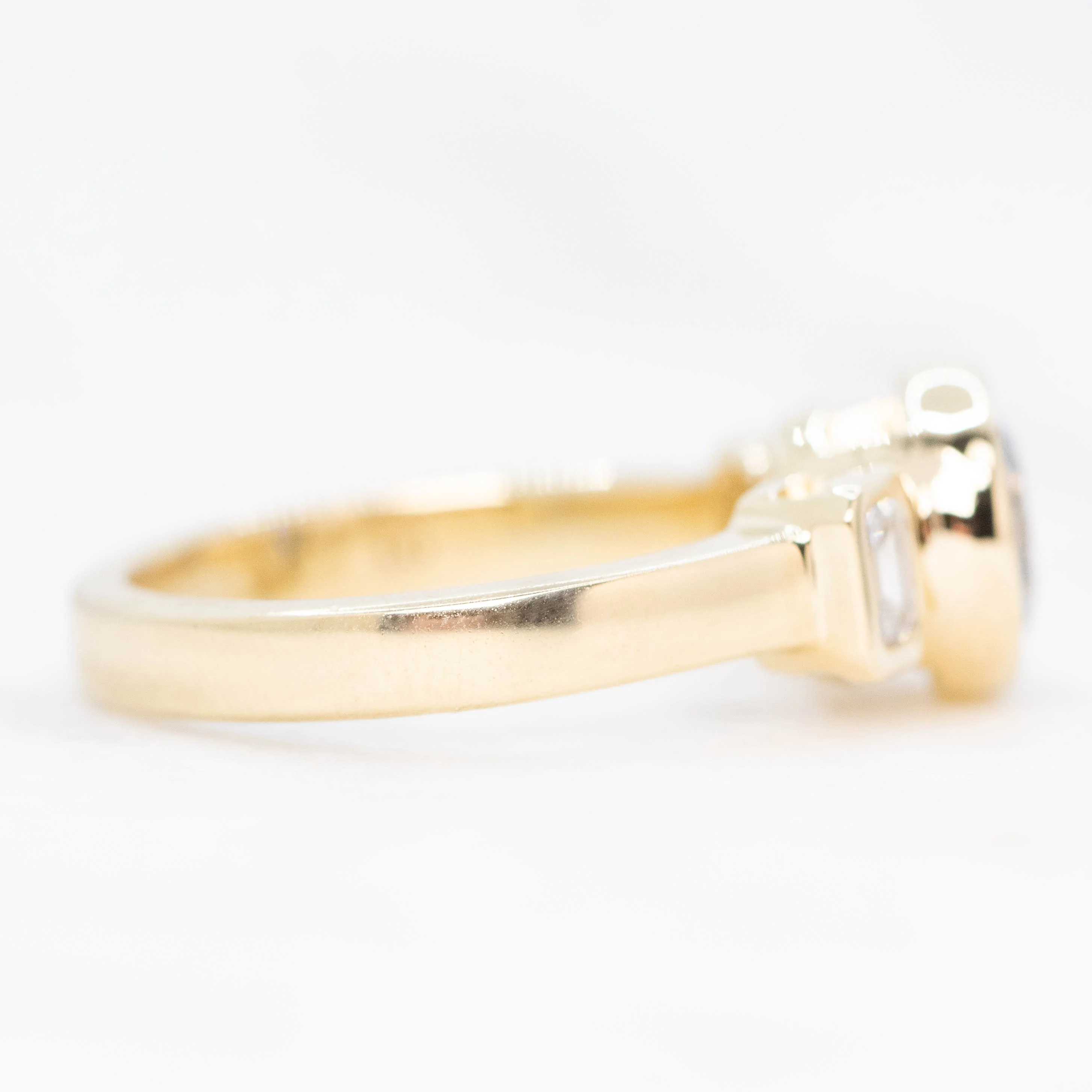 Ruta Ring with a 1.32 Carat Round Gray Salt and Pepper Diamond and Lab Grown Emerald Cut Accent Diamonds in 14k Yellow Gold - Ready to Size and Ship - Image 5
