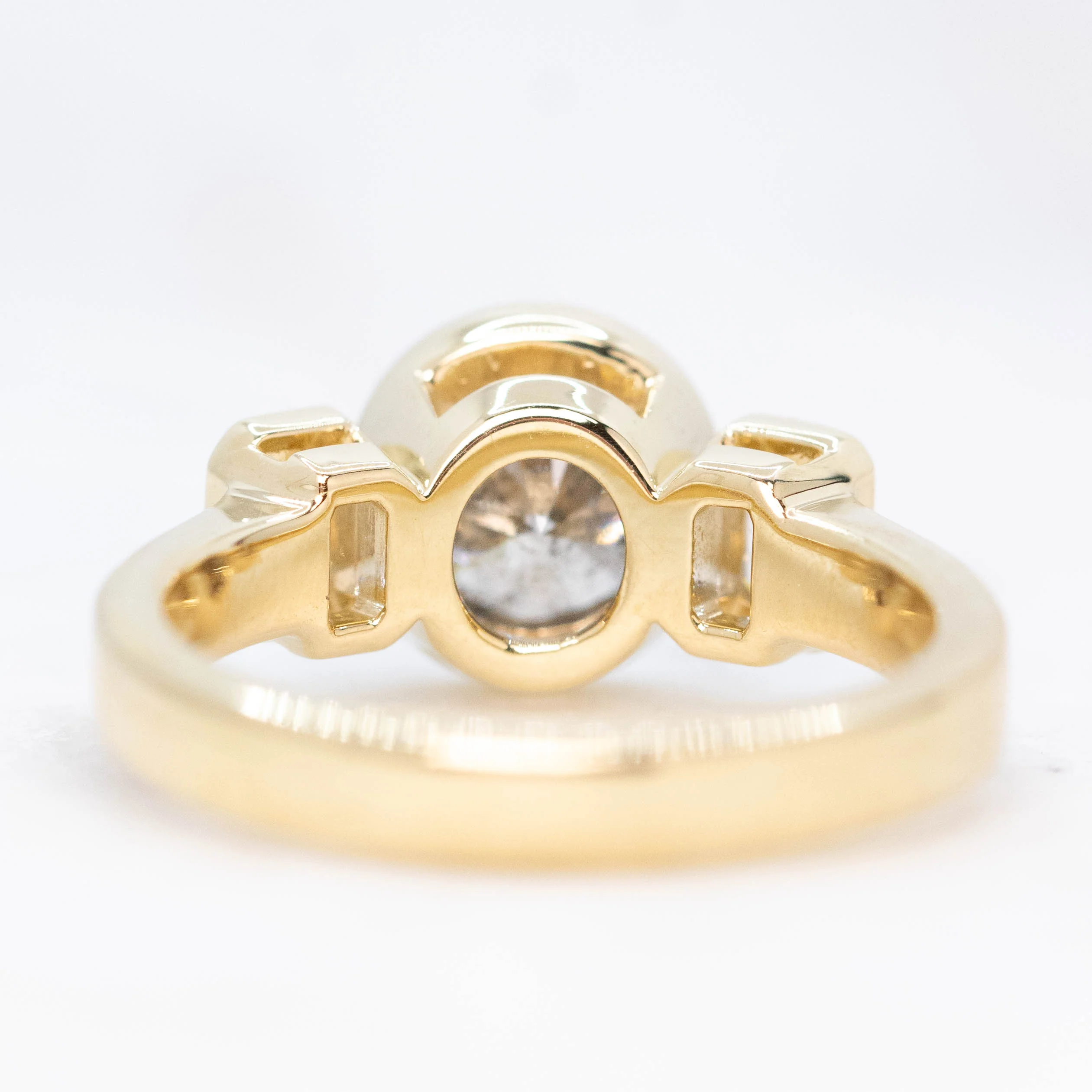 Ruta Ring with a 1.32 Carat Round Gray Salt and Pepper Diamond and Lab Grown Emerald Cut Accent Diamonds in 14k Yellow Gold - Ready to Size and Ship - Image 6