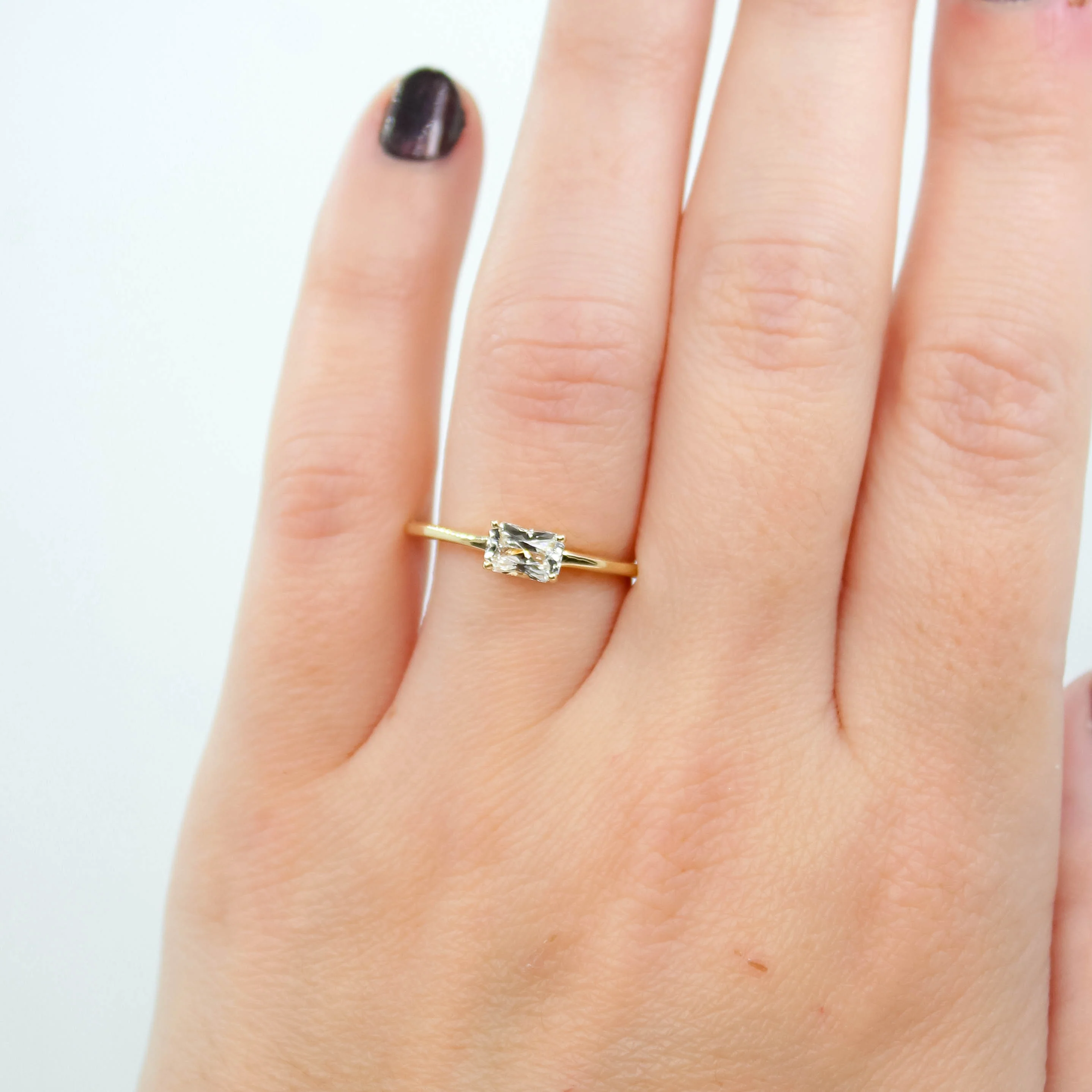 Ruthie Ring with a 0.75 Carat Radiant Cut White Sapphire in 10k Yellow Gold - Ready to Size and Ship - Image 2