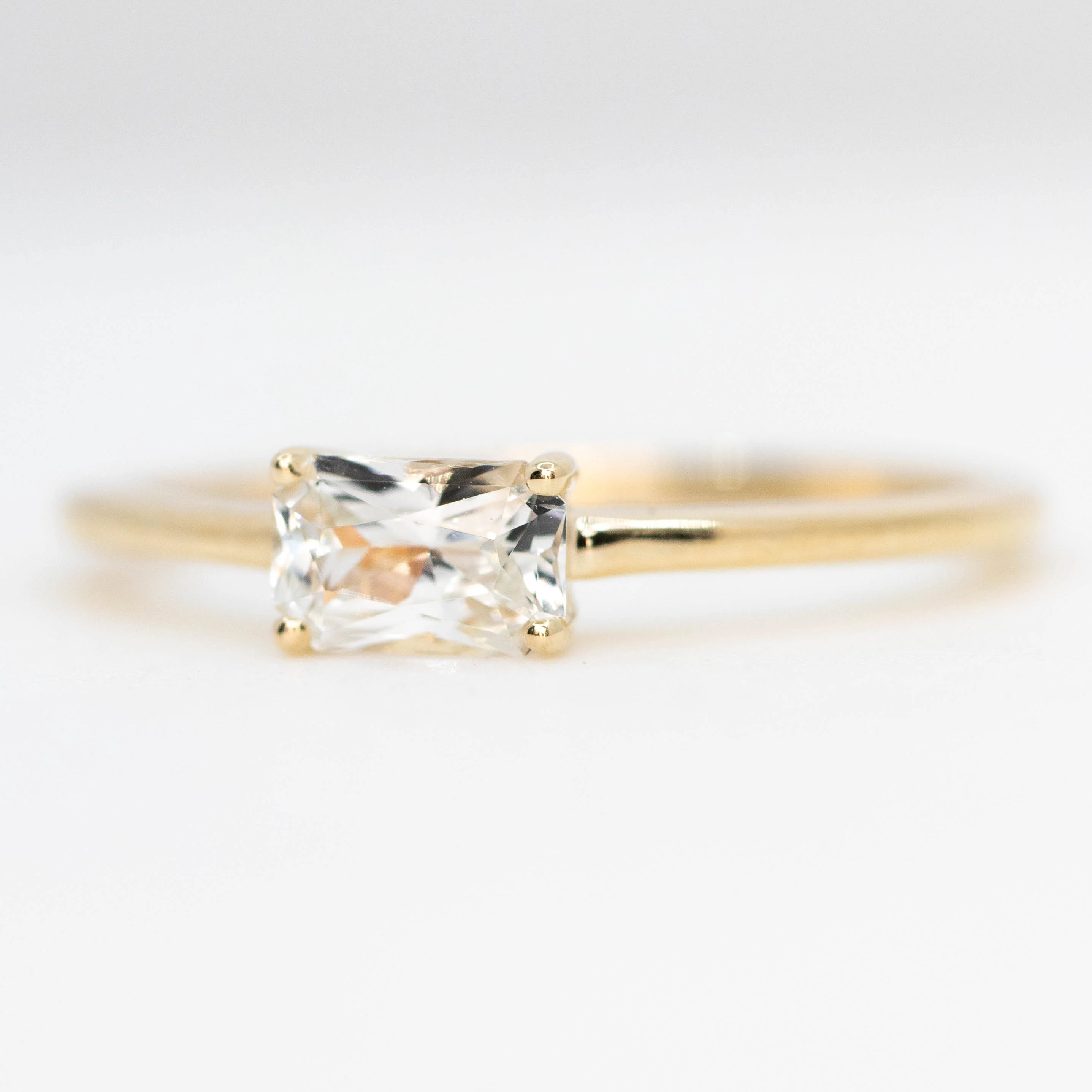 Ruthie Ring with a 0.75 Carat Radiant Cut White Sapphire in 10k Yellow Gold - Ready to Size and Ship - Image 3