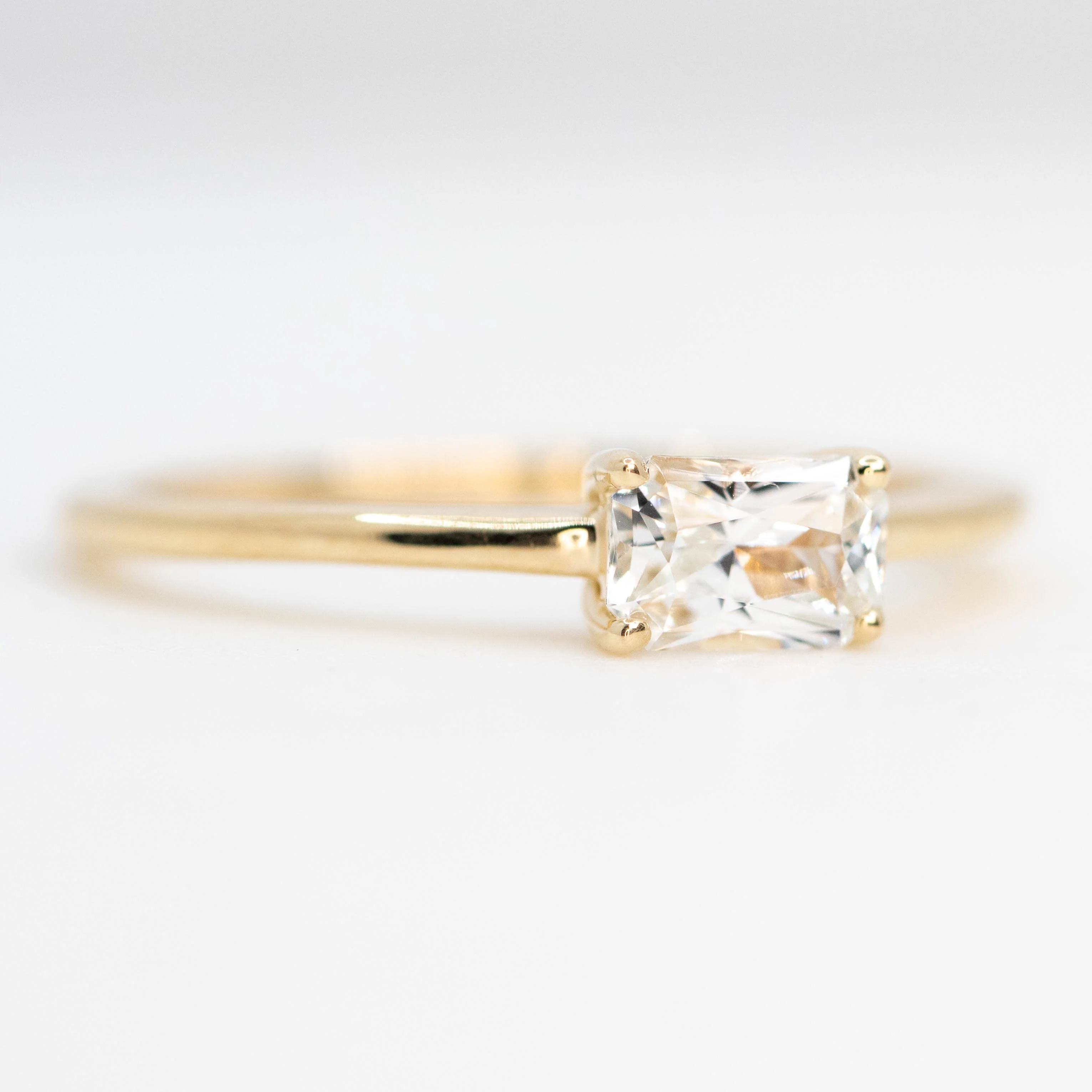 Ruthie Ring with a 0.75 Carat Radiant Cut White Sapphire in 10k Yellow Gold - Ready to Size and Ship - Image 4
