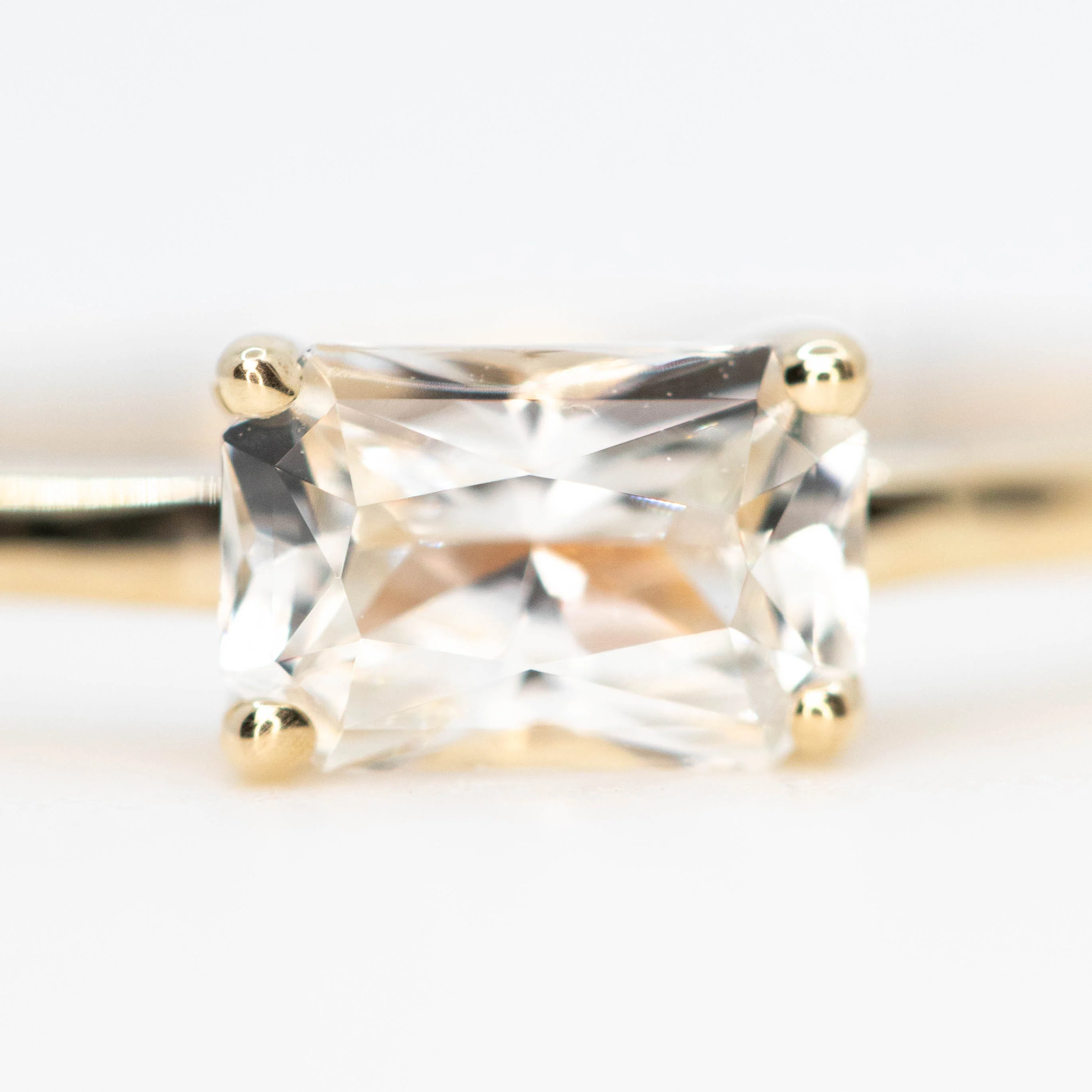 Ruthie Ring with a 0.75 Carat Radiant Cut White Sapphire in 10k Yellow Gold - Ready to Size and Ship - Image 7