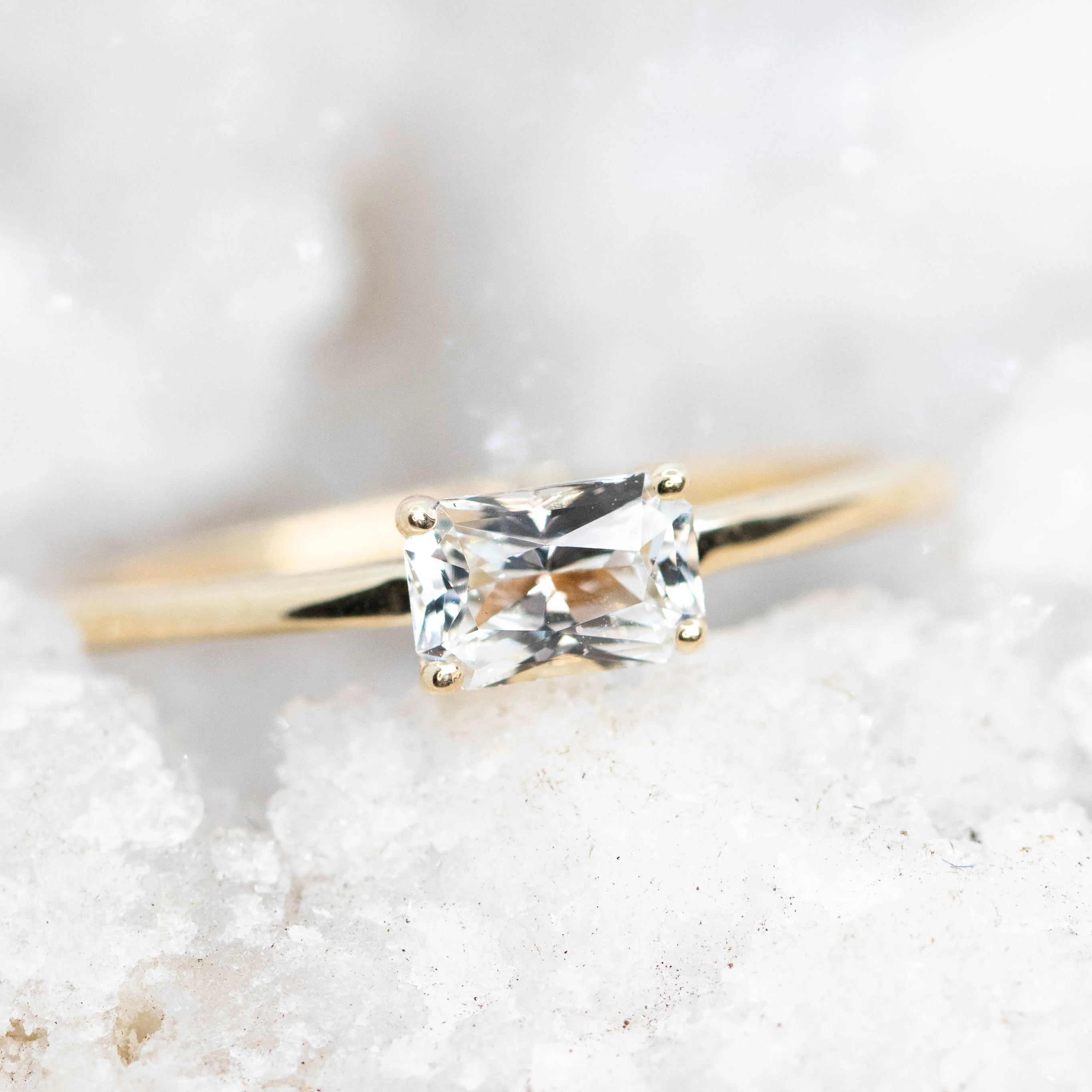 Ruthie Ring with a 0.75 Carat Radiant Cut White Sapphire in 10k Yellow Gold - Ready to Size and Ship - Image 8