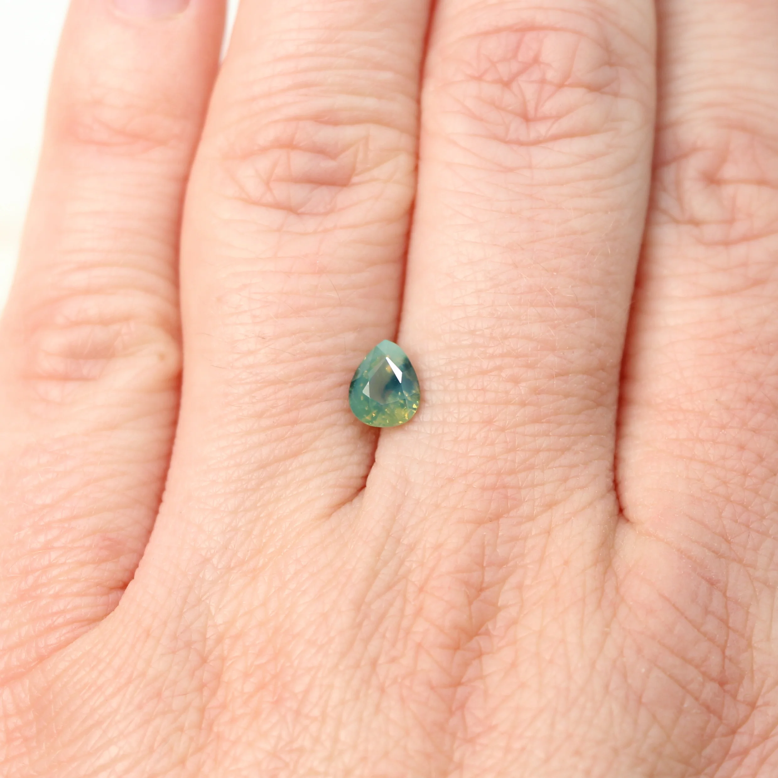 0.91 Carat Bicolor Teal Pear Sapphire for Custom Work - Inventory Code BTSP091 - Image 2
