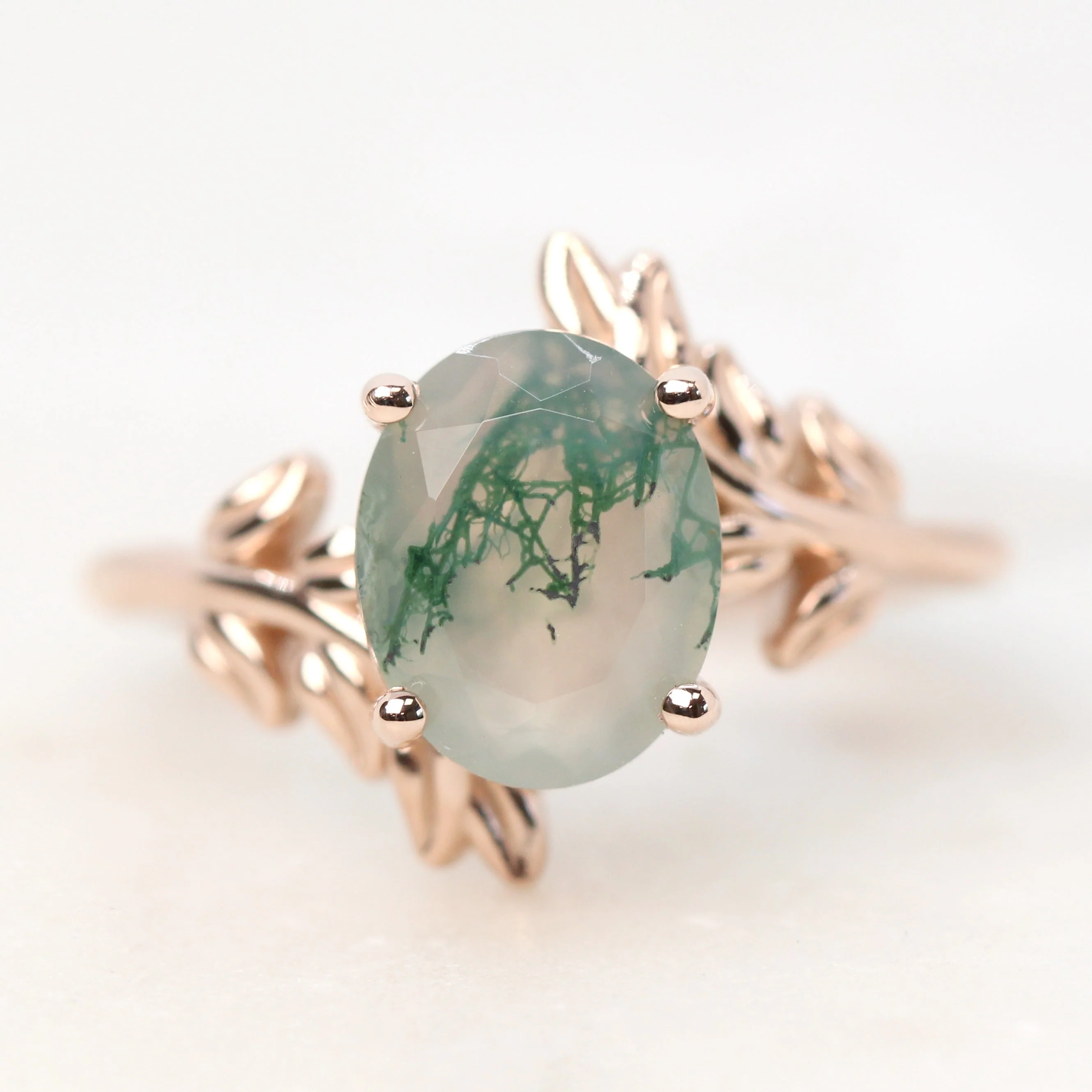 Sara Ring with an Oval Moss Agate - Made to Order