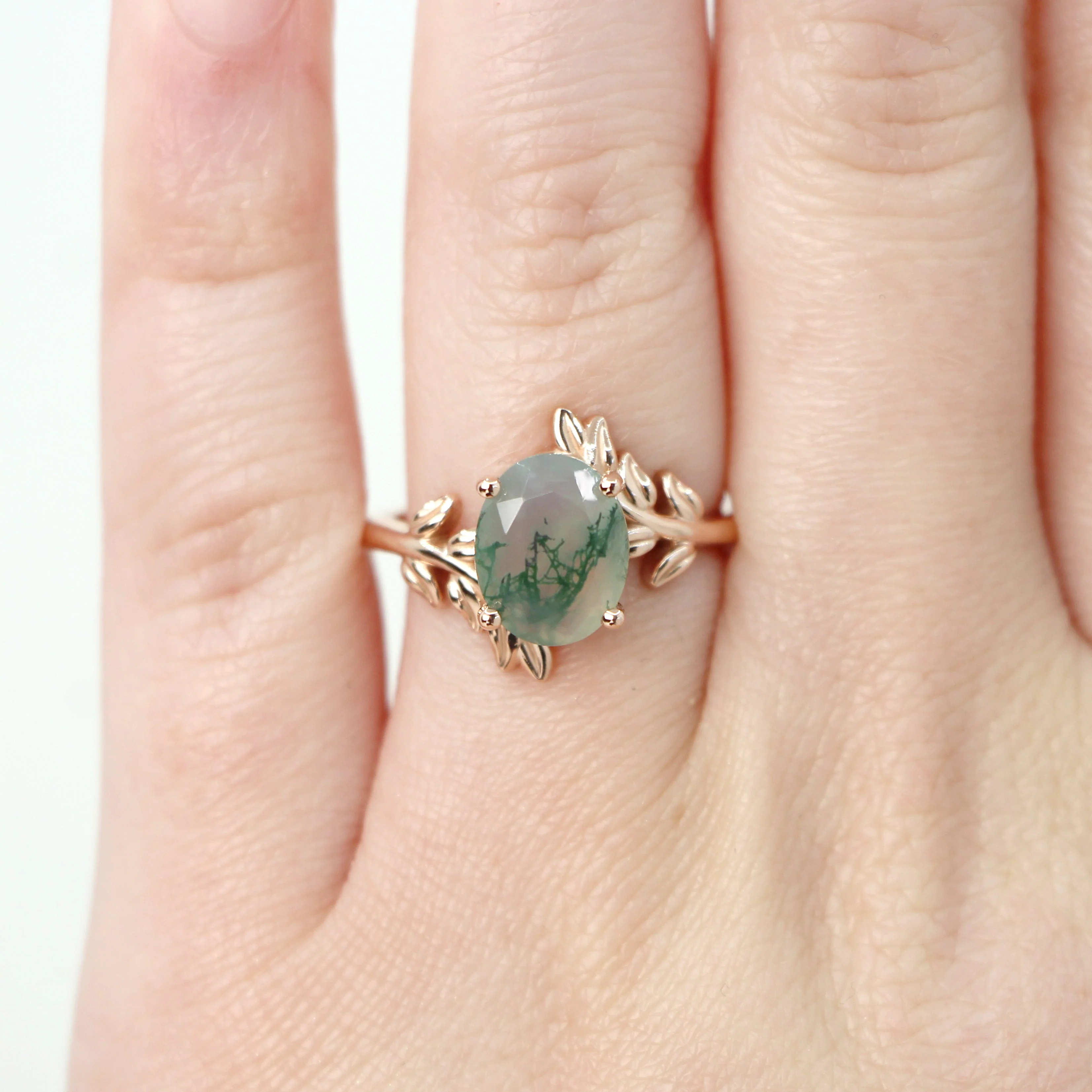 Sara Ring with an Oval Moss Agate - Made to Order - Image 2