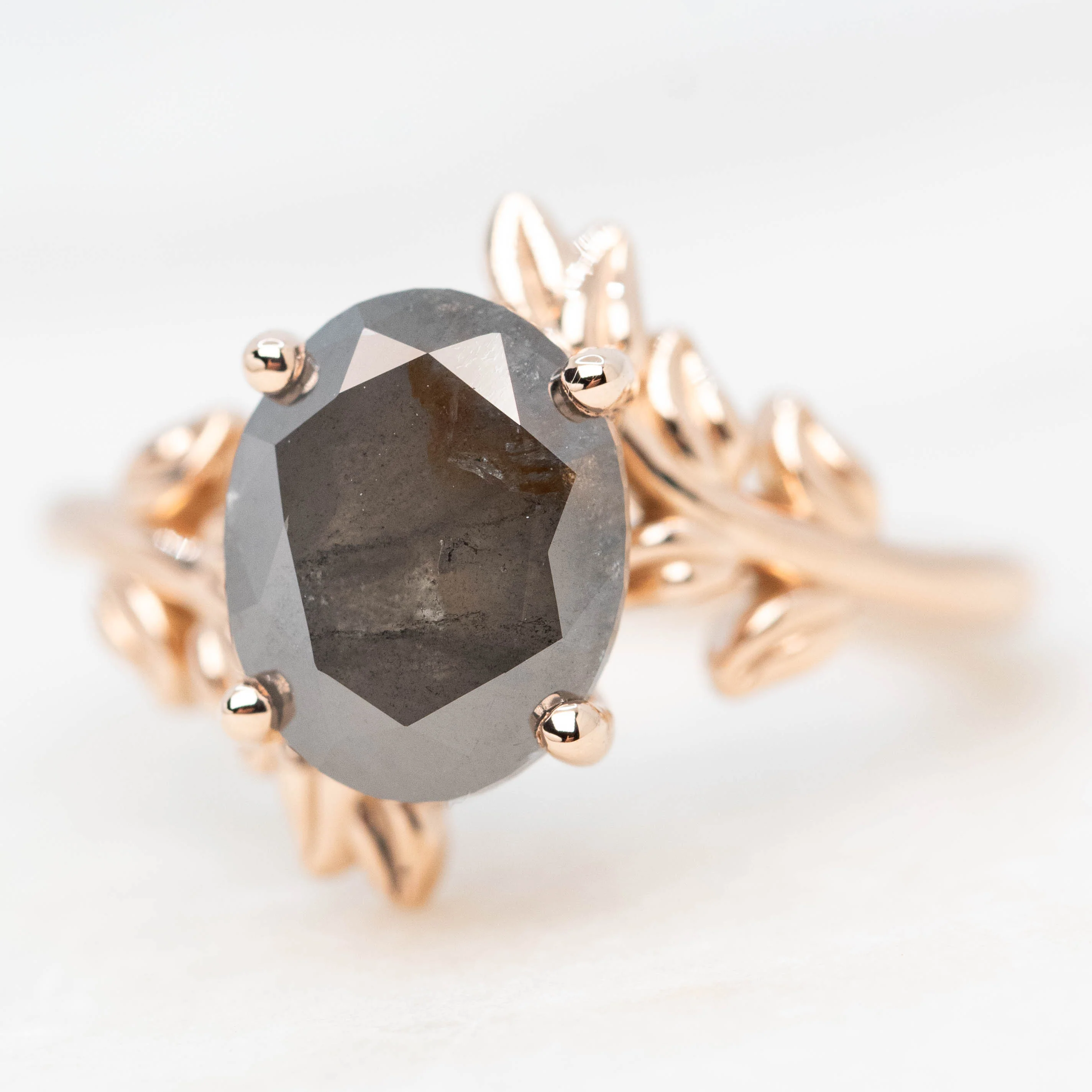 Sara Ring with a 3.21 Carat Charcoal Oval Diamond in 14k Rose Gold - Ready To Size and Ship - Image 3