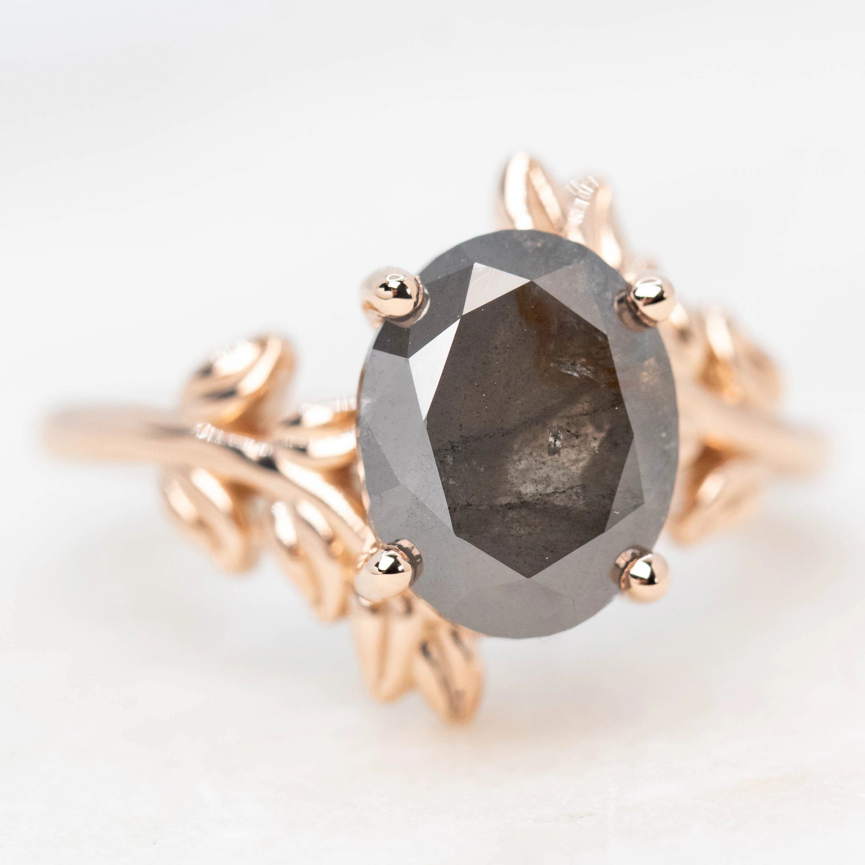 Sara Ring with a 3.21 Carat Charcoal Oval Diamond in 14k Rose Gold - Ready To Size and Ship - Image 4