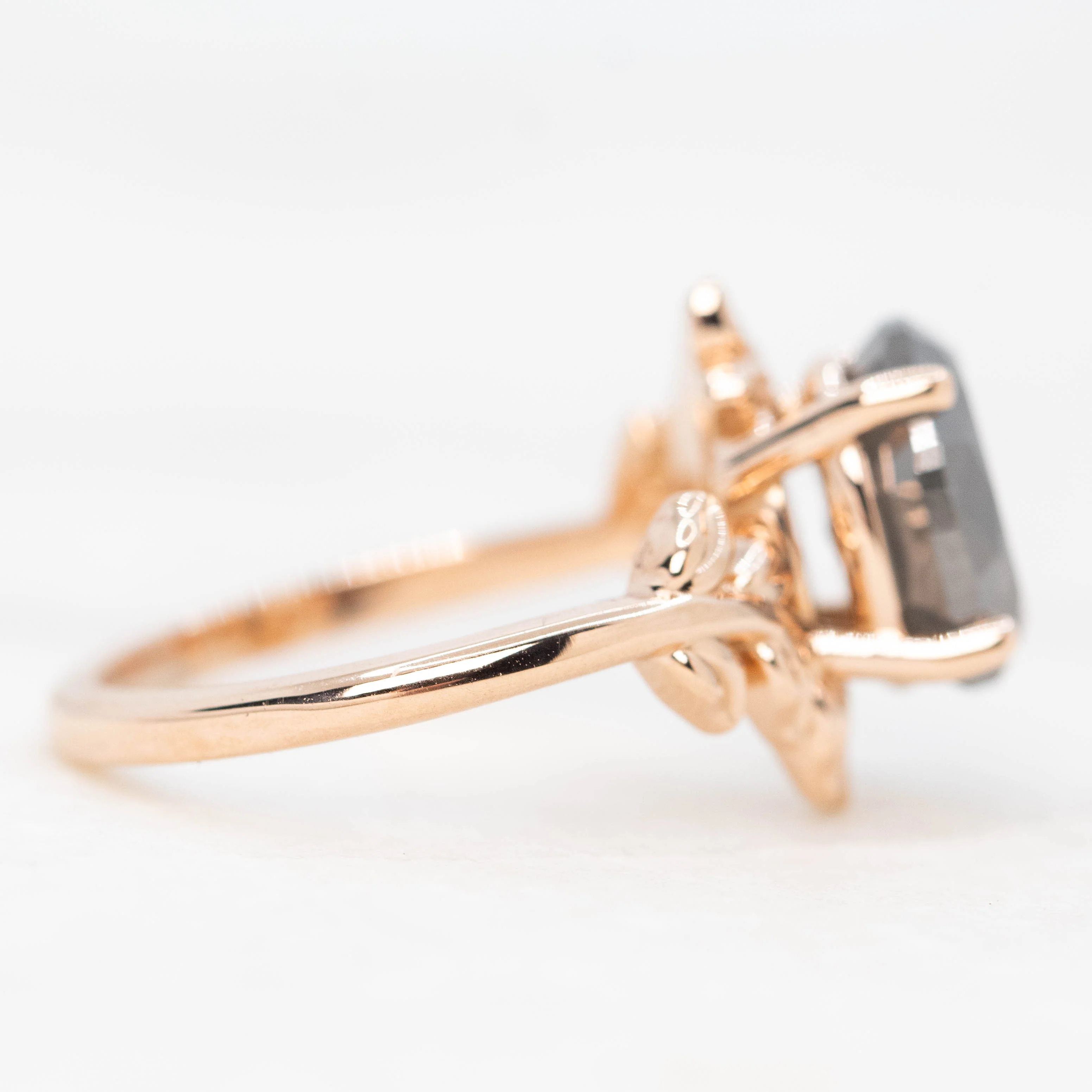 Sara Ring with a 3.21 Carat Charcoal Oval Diamond in 14k Rose Gold - Ready To Size and Ship - Image 5