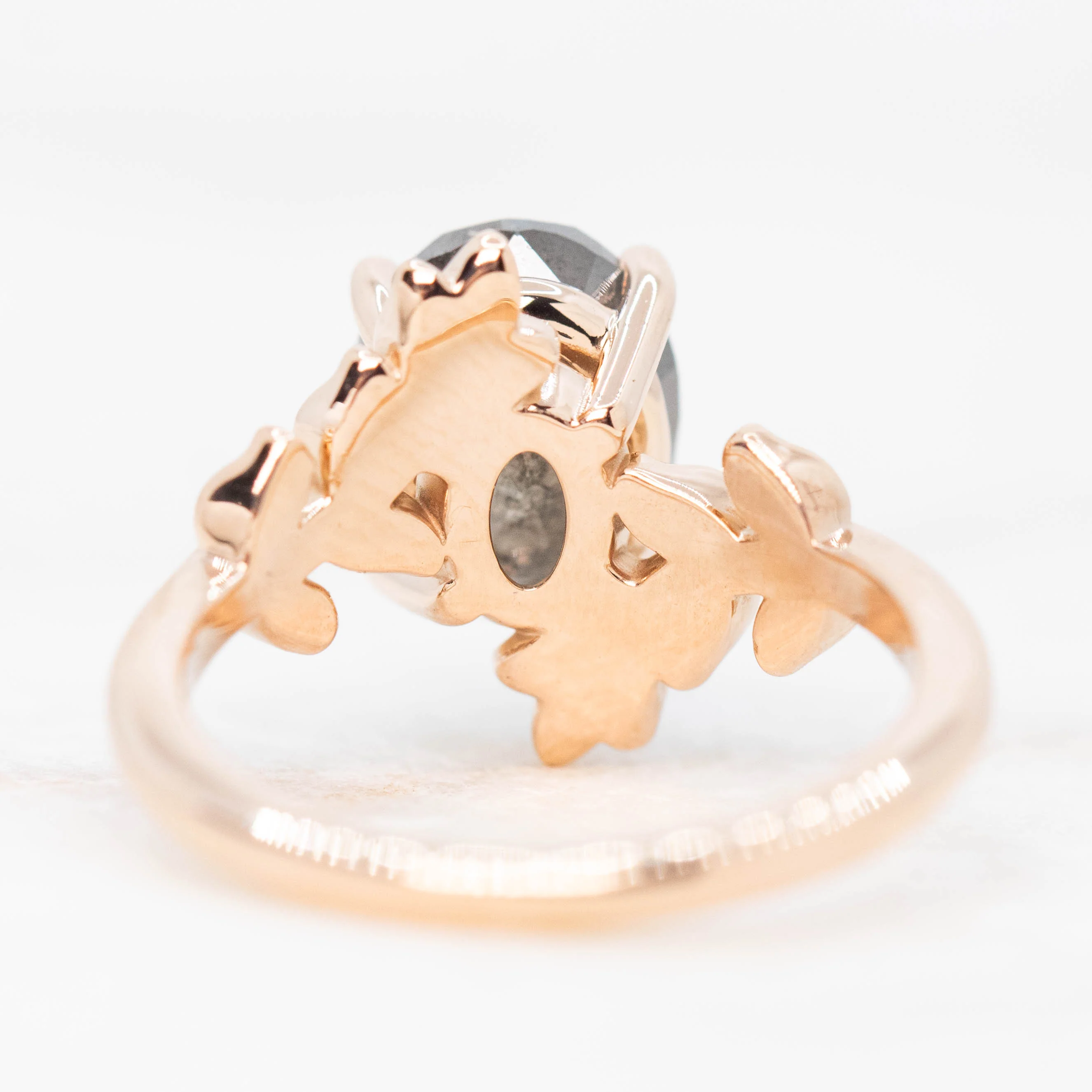 Sara Ring with a 3.21 Carat Charcoal Oval Diamond in 14k Rose Gold - Ready To Size and Ship - Image 6