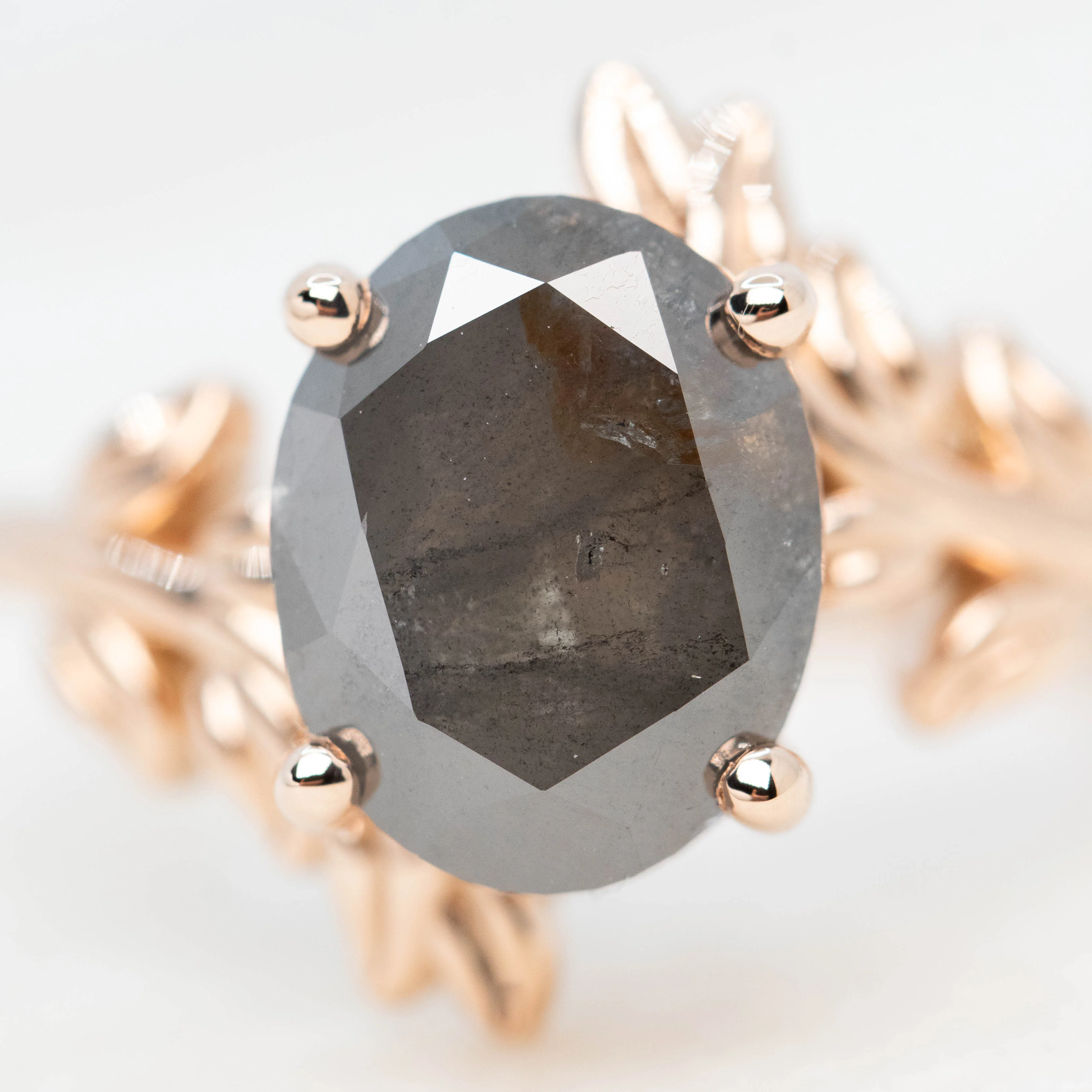 Sara Ring with a 3.21 Carat Charcoal Oval Diamond in 14k Rose Gold - Ready To Size and Ship - Image 7