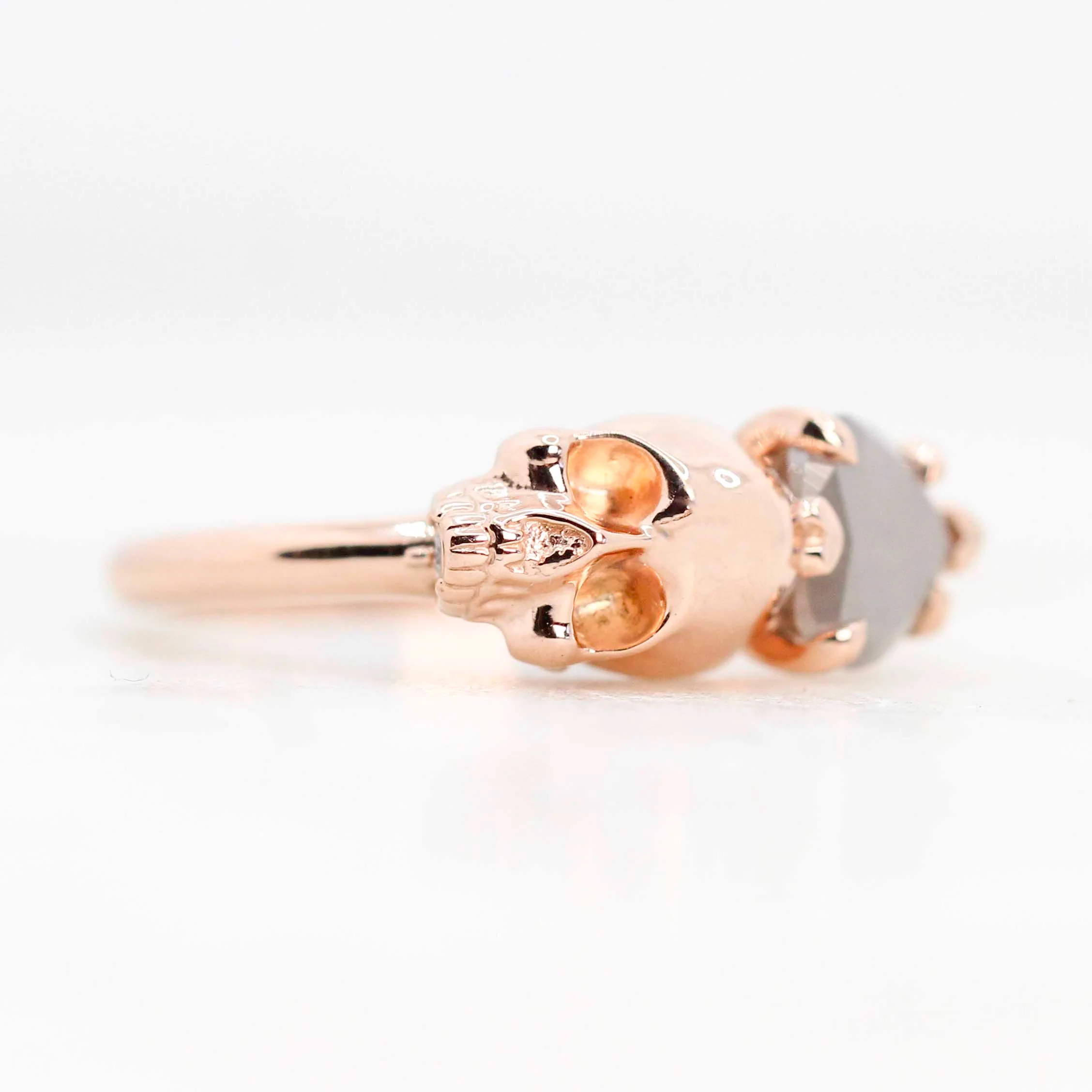Skull Ring with a 0.83 Carat Misty Gray Heart-Shaped Salt and Pepper Diamond and Hidden Diamond in 14k Rose Gold - Ready to Size and Ship - Image 5