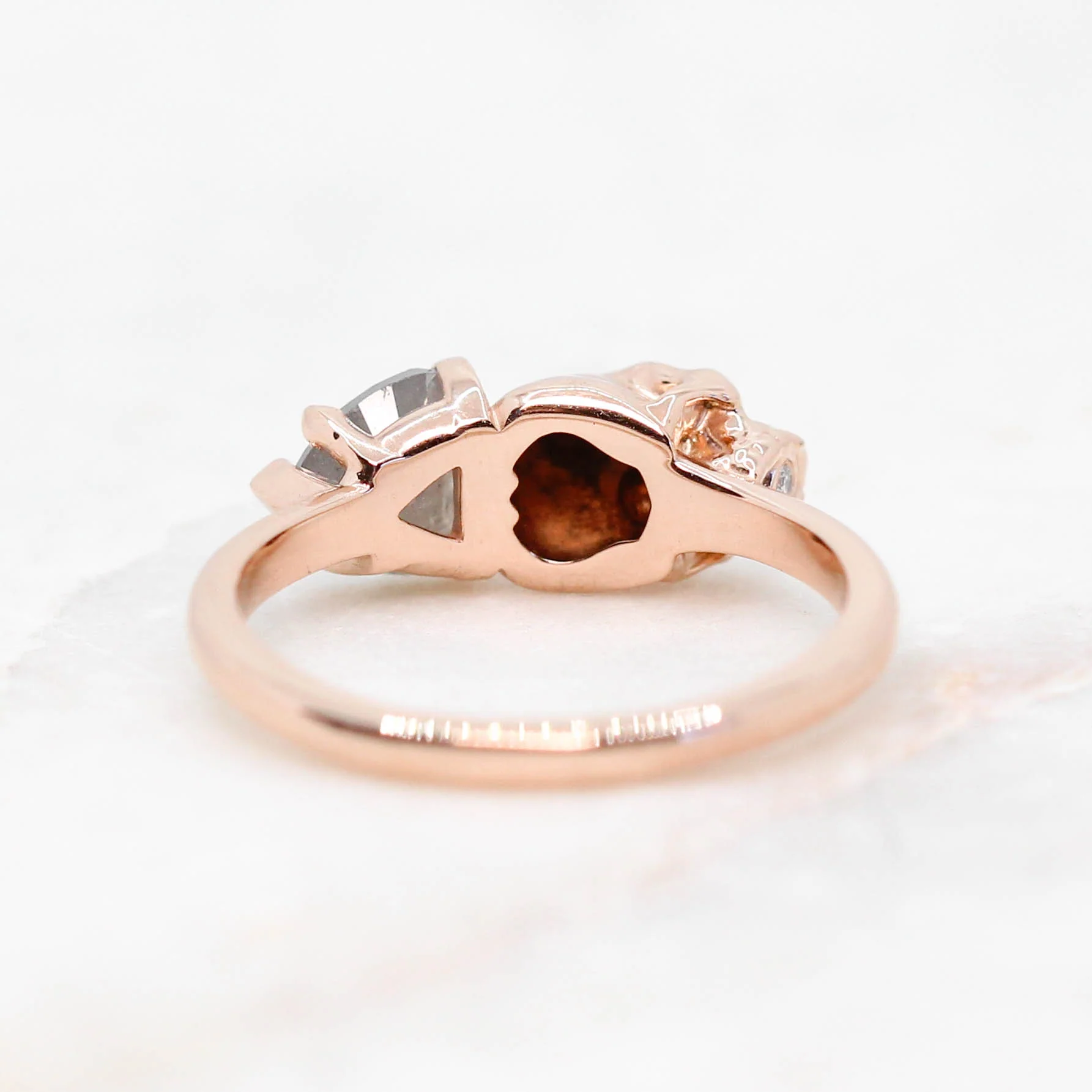 Skull Ring with a 0.83 Carat Misty Gray Heart-Shaped Salt and Pepper Diamond and Hidden Diamond in 14k Rose Gold - Ready to Size and Ship - Image 8