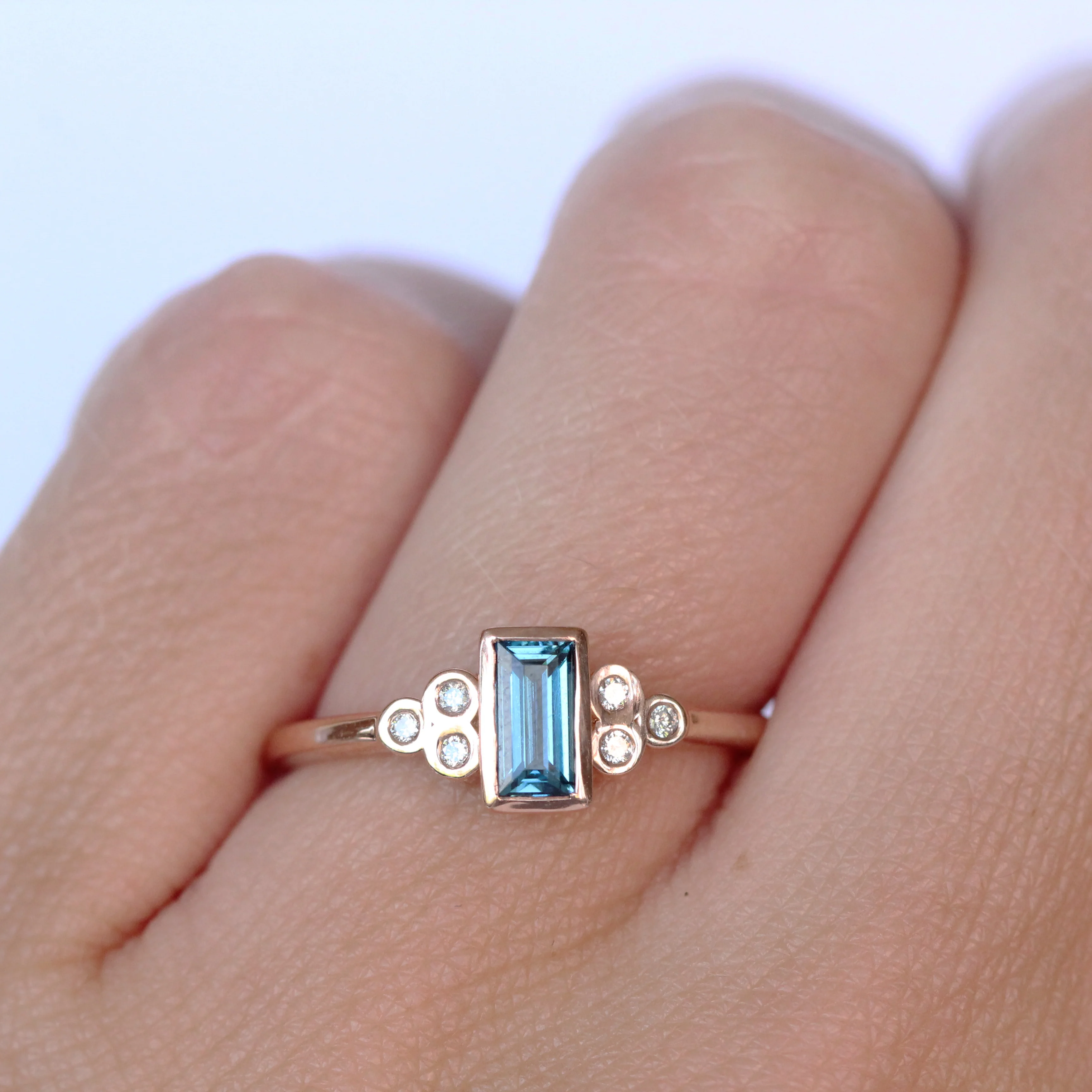 Sophia Ring with a London Blue Topaz Baguette and White Accent Diamonds - Made to Order - Image 10