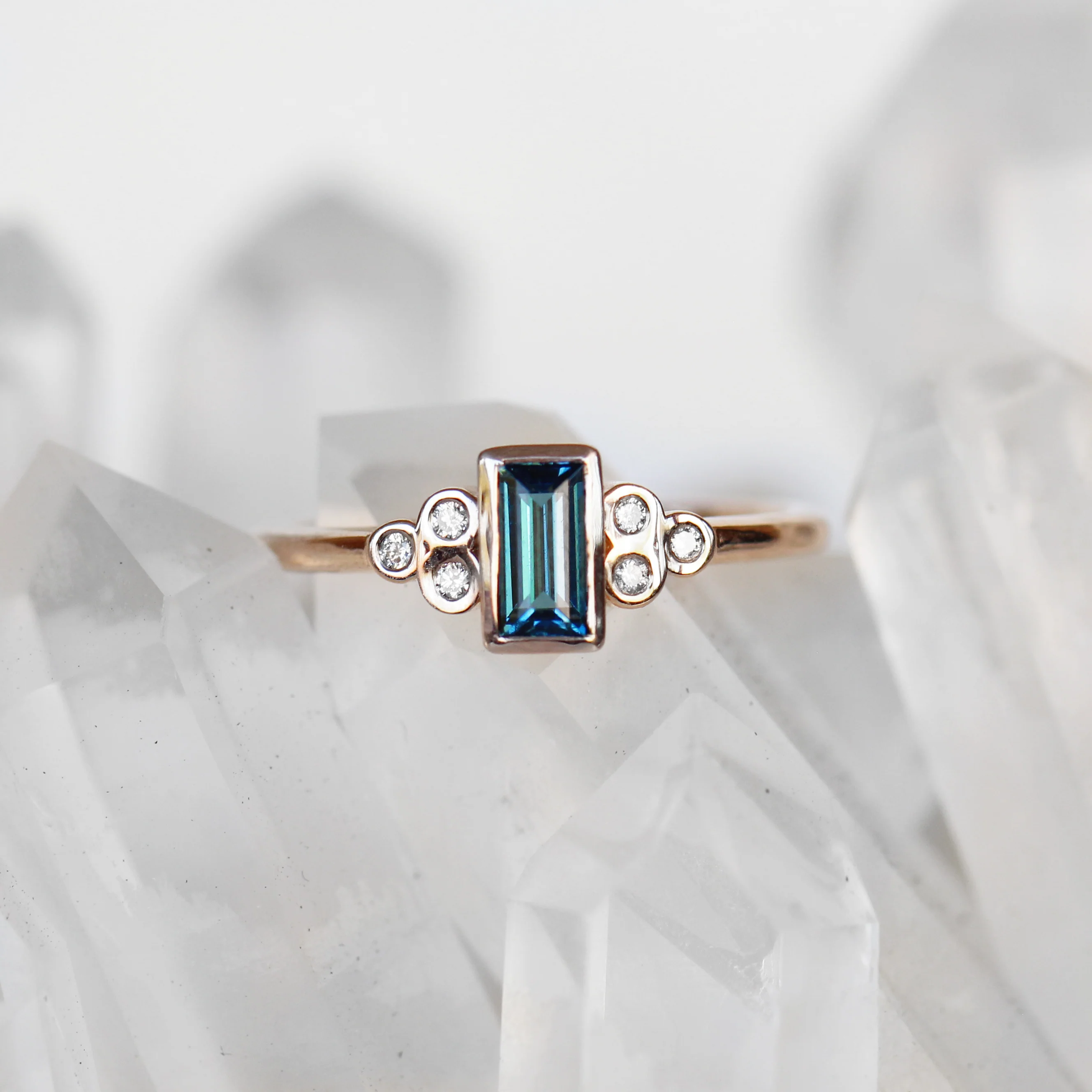 Sophia Ring with a London Blue Topaz Baguette and White Accent Diamonds - Made to Order - Image 3