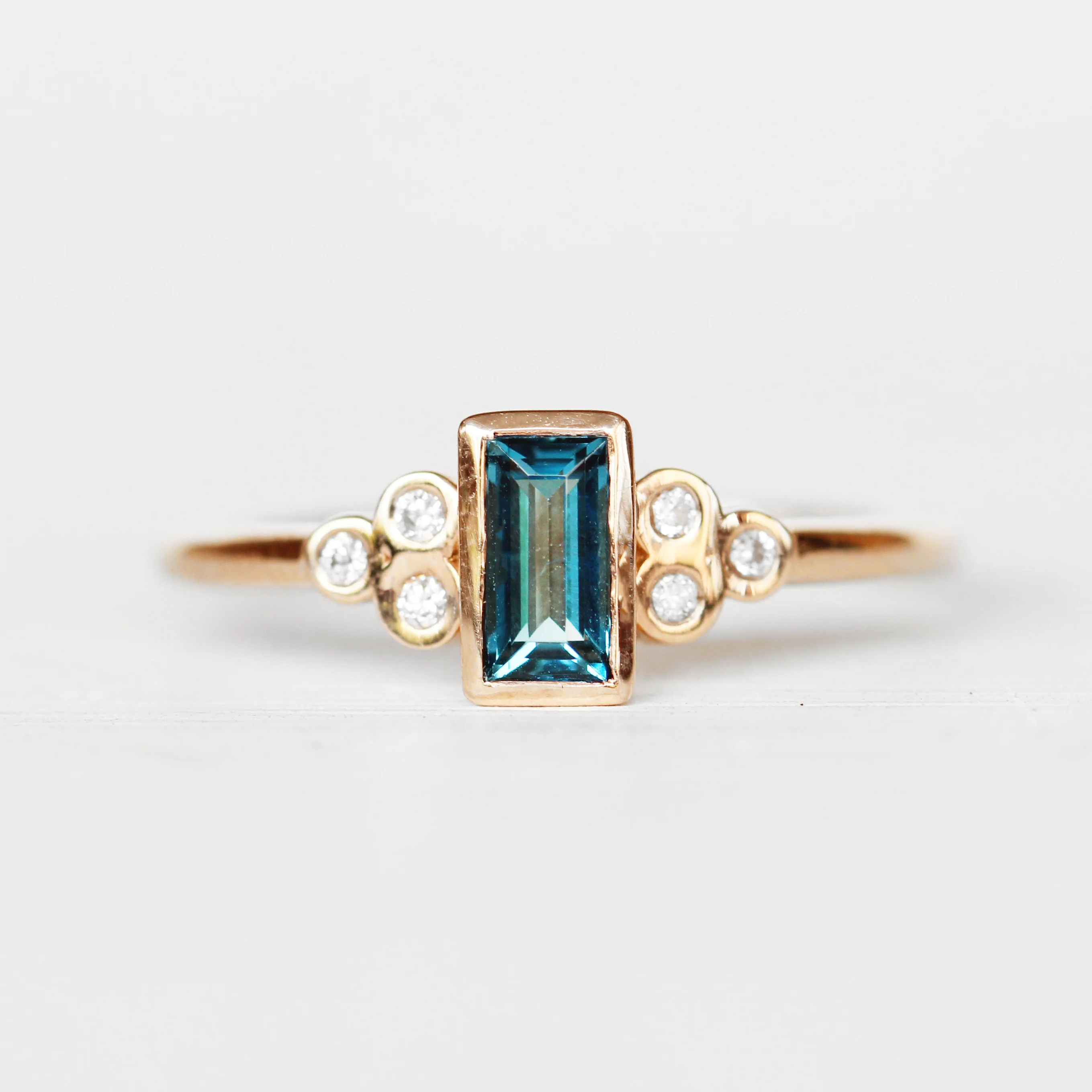 Sophia Ring with a London Blue Topaz Baguette and White Accent Diamonds - Made to Order - Image 4