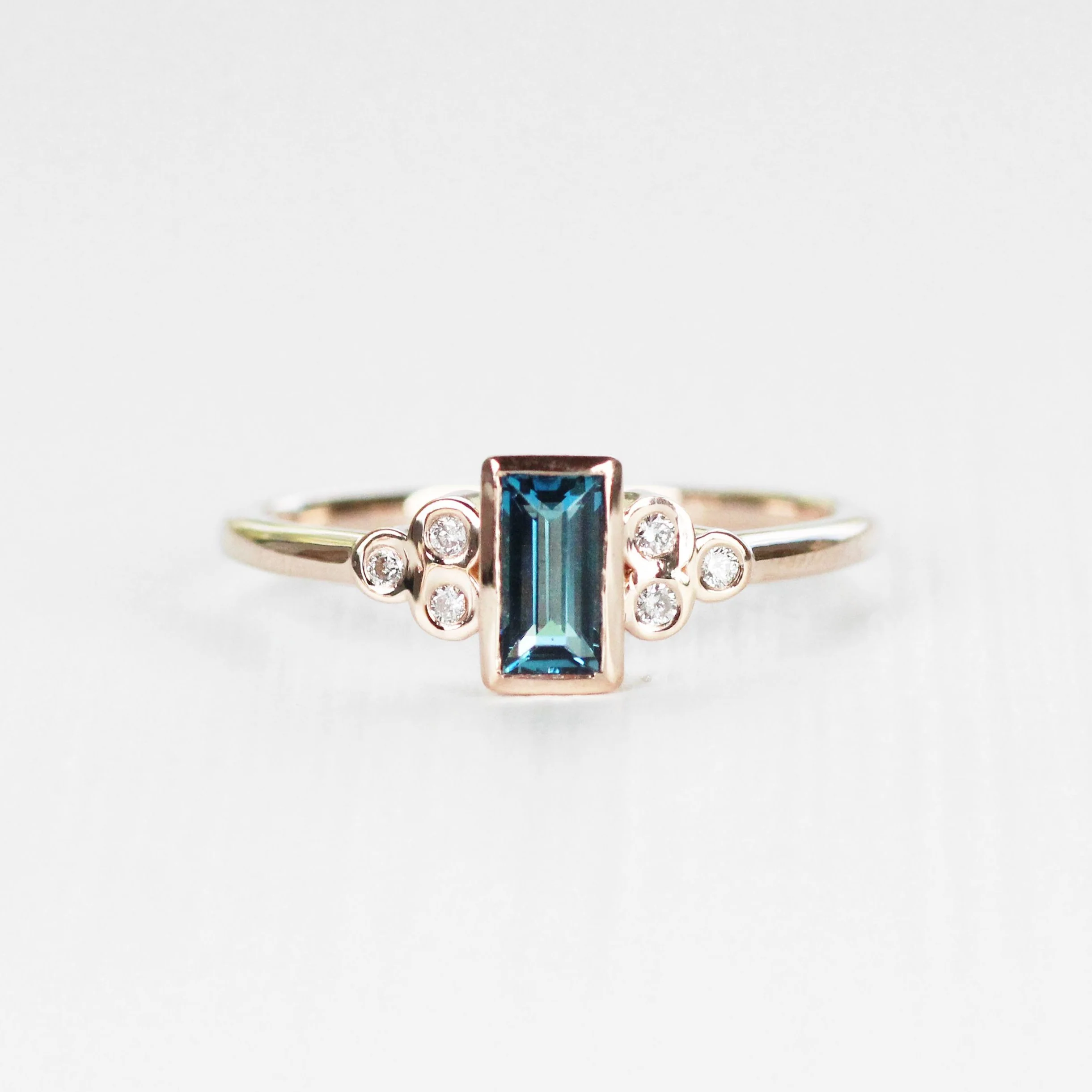 Sophia Ring with a London Blue Topaz Baguette and White Accent Diamonds - Made to Order - Image 5