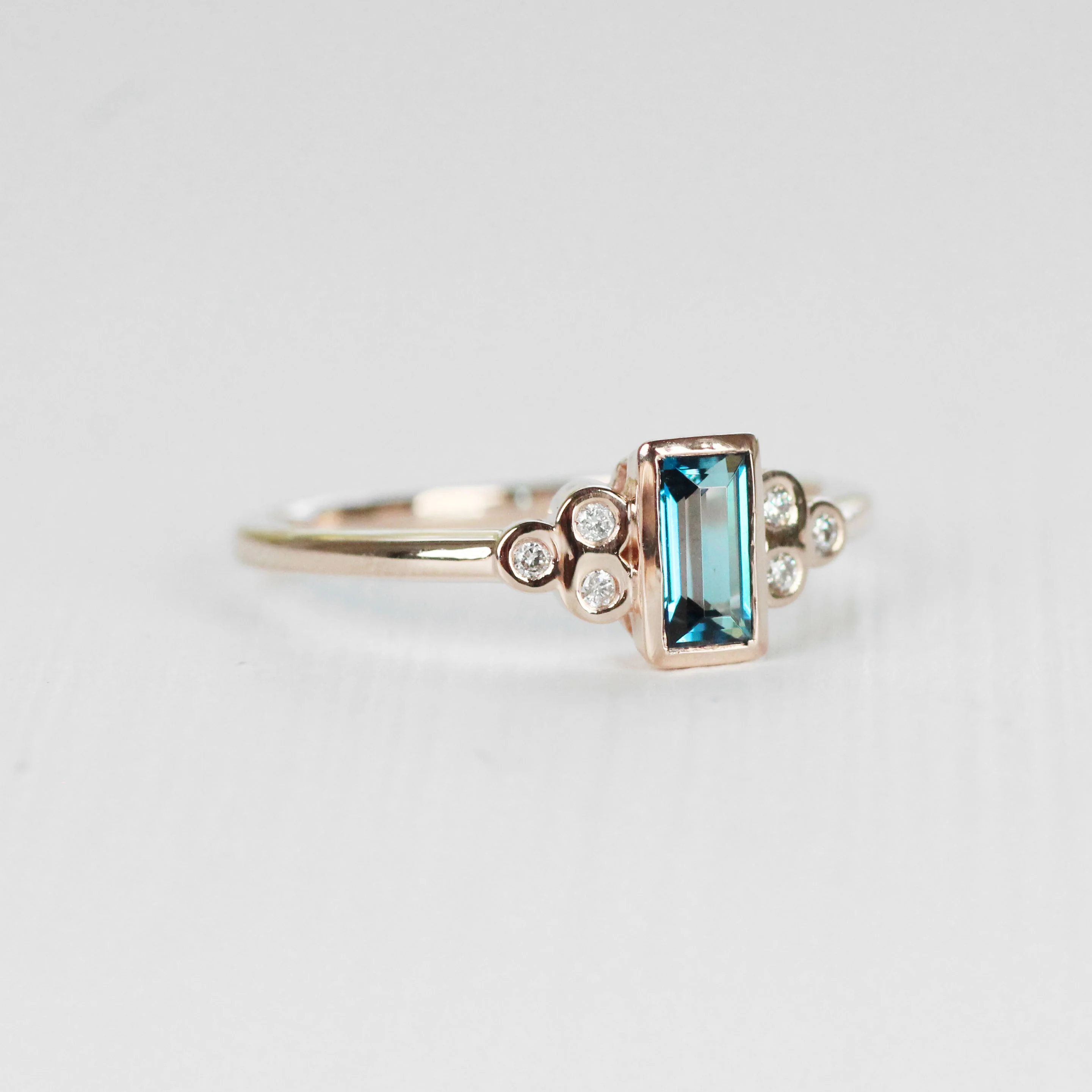 Sophia Ring with a London Blue Topaz Baguette and White Accent Diamonds - Made to Order - Image 7