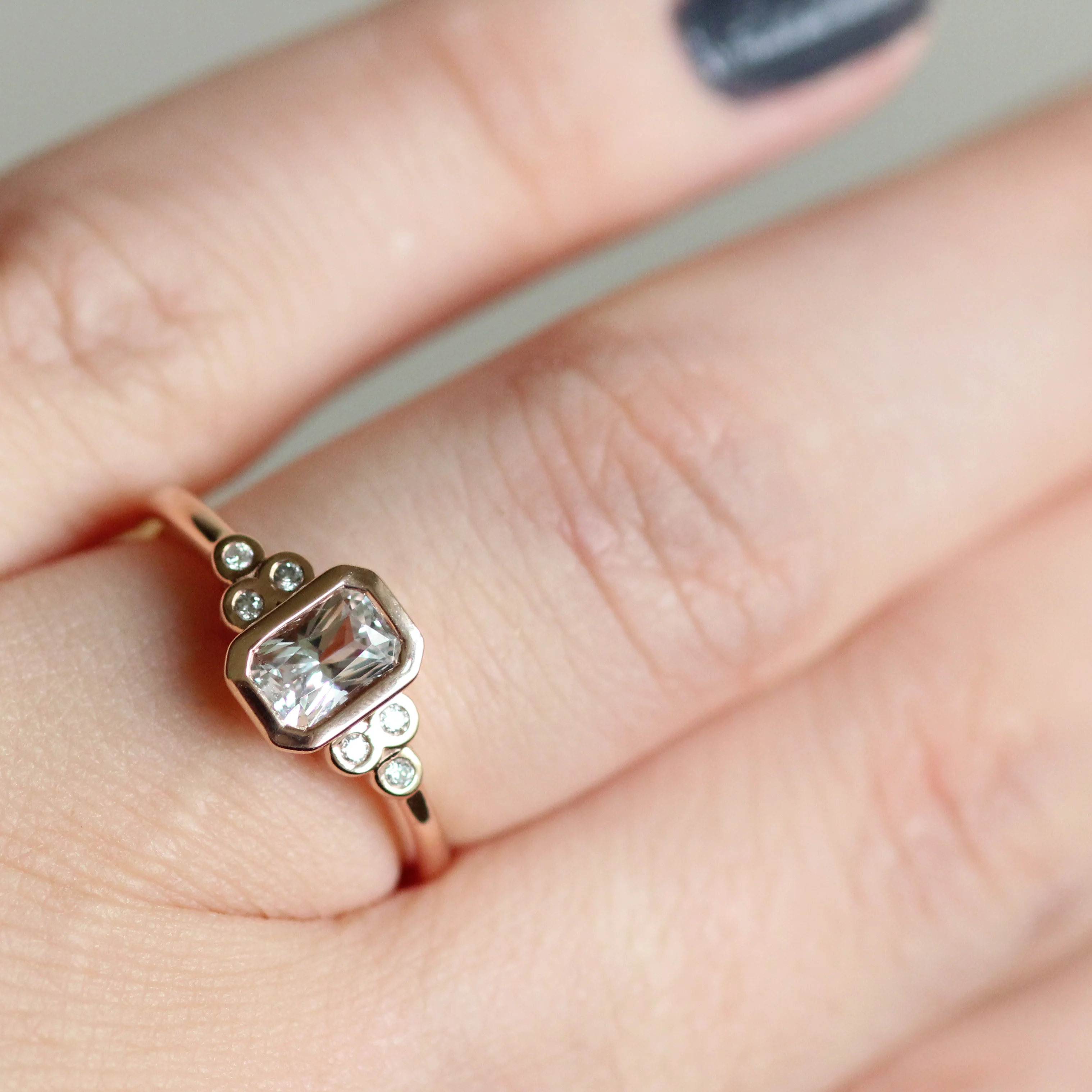 Sophia Ring with a Radiant Cut Sapphire and White Accent Diamonds - Made to Order - Image 7