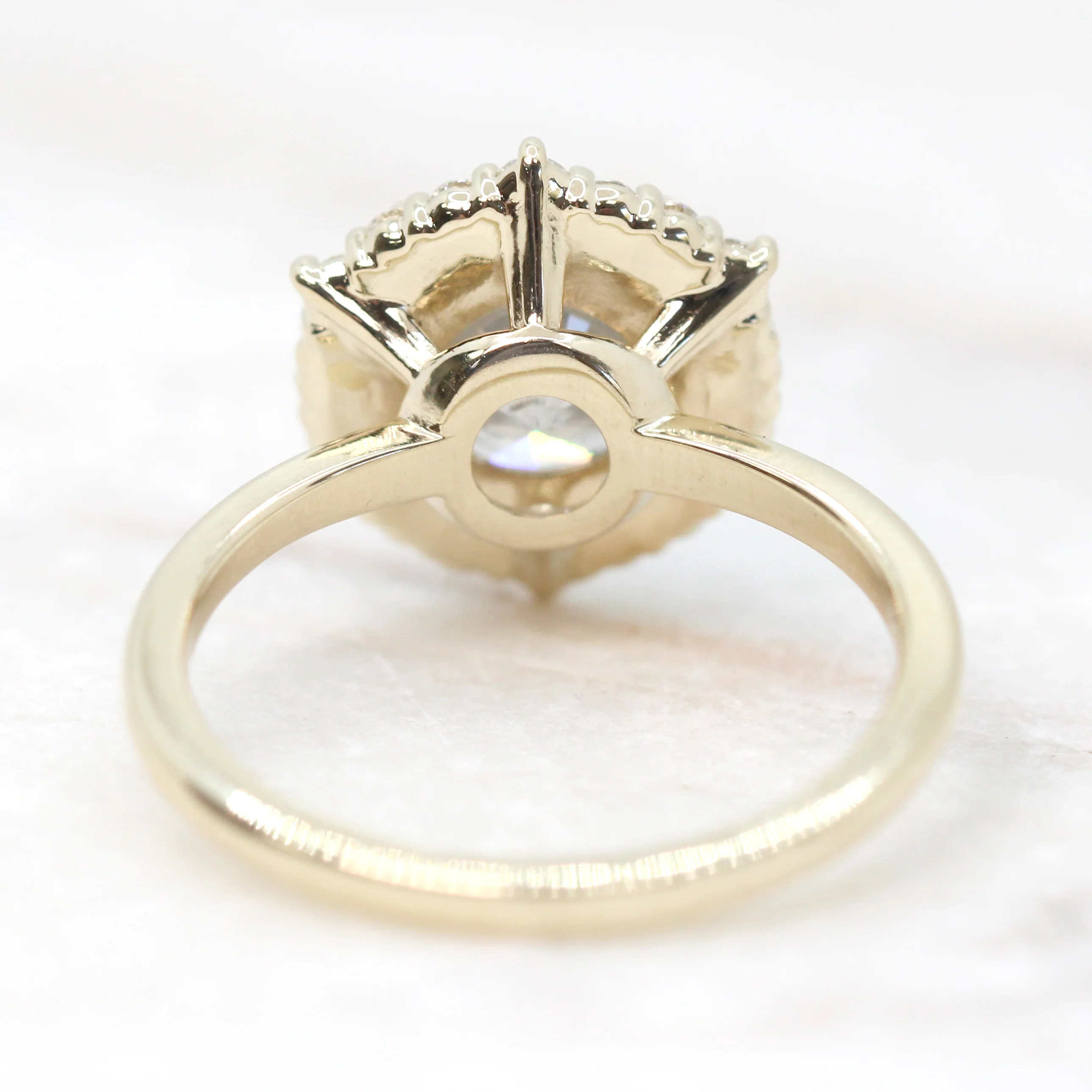 Stella Ring with a 2.44 Carat Round Light Gray Salt and Pepper Diamond and White Accent Diamonds in 10k Yellow Gold - Ready to Size and Ship - Image 6