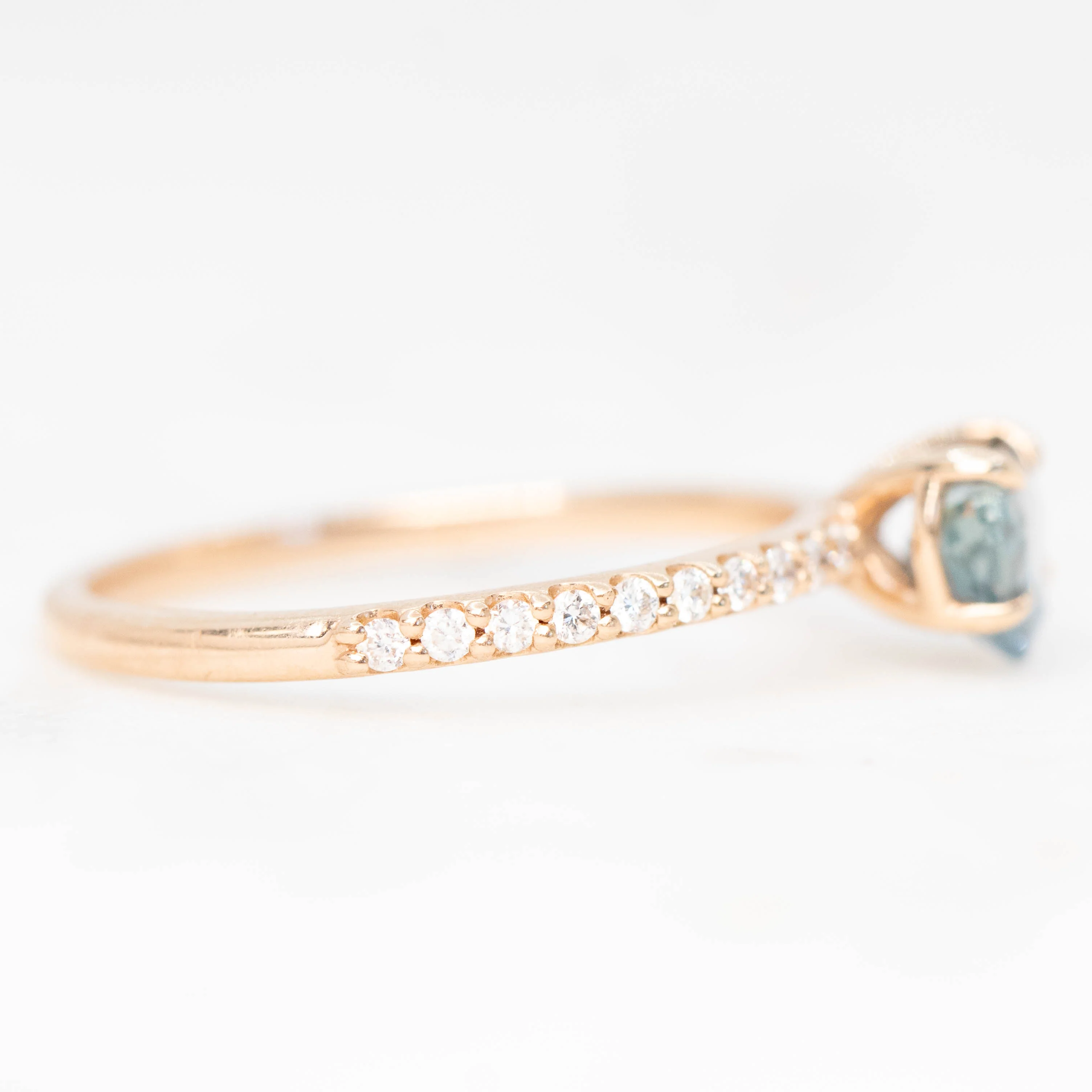 Gayle Ring with a 1.03 Carat Teal Trillion Sapphire and White Accent Diamonds in 14k Rose Gold - Ready to Size and Ship - Image 6