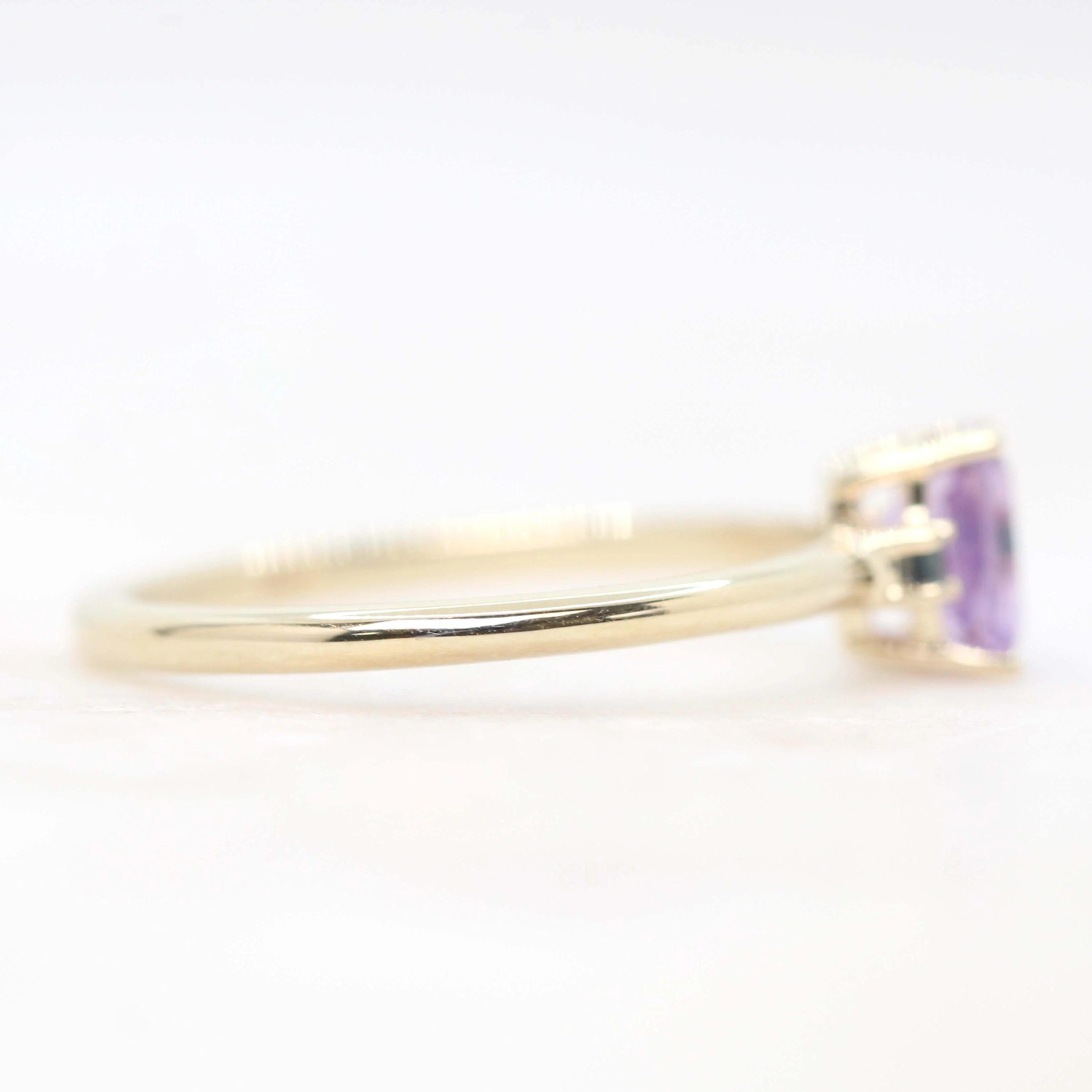 Terra Ring with a 0.81 Carat Radiant Cut Purple Sapphire and Teal Sapphire Accents in 14k Yellow Gold - Ready to Size and Ship - Image 5
