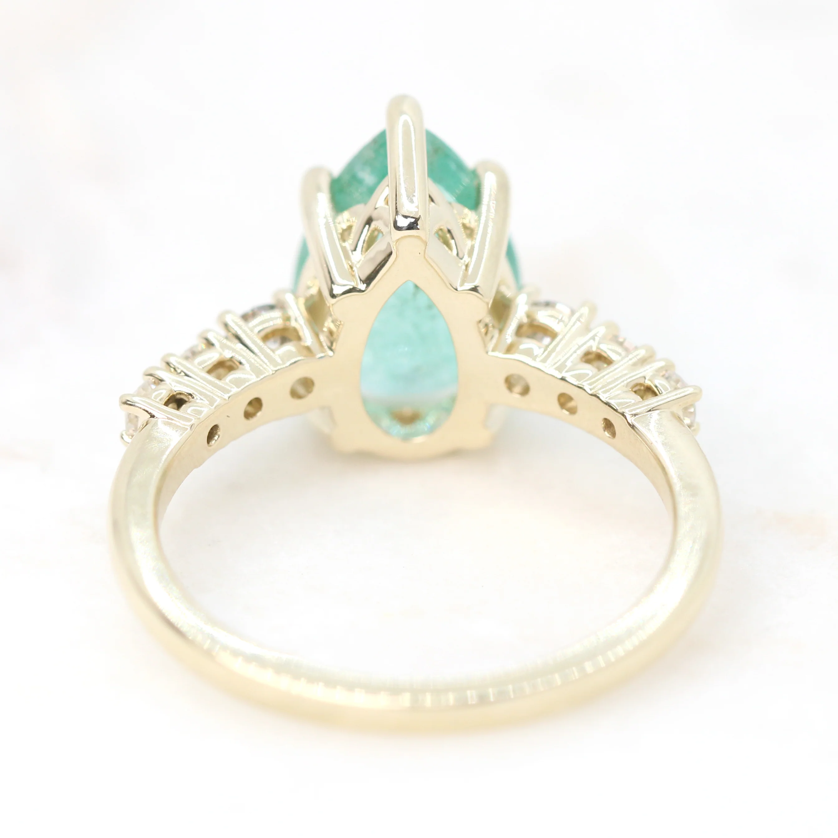 Tina Ring with a 2.50 Carat Pear Shaped Emerald and Gray & White Accent Diamonds in 14k Yellow Gold - Ready to Size and Ship - Image 6