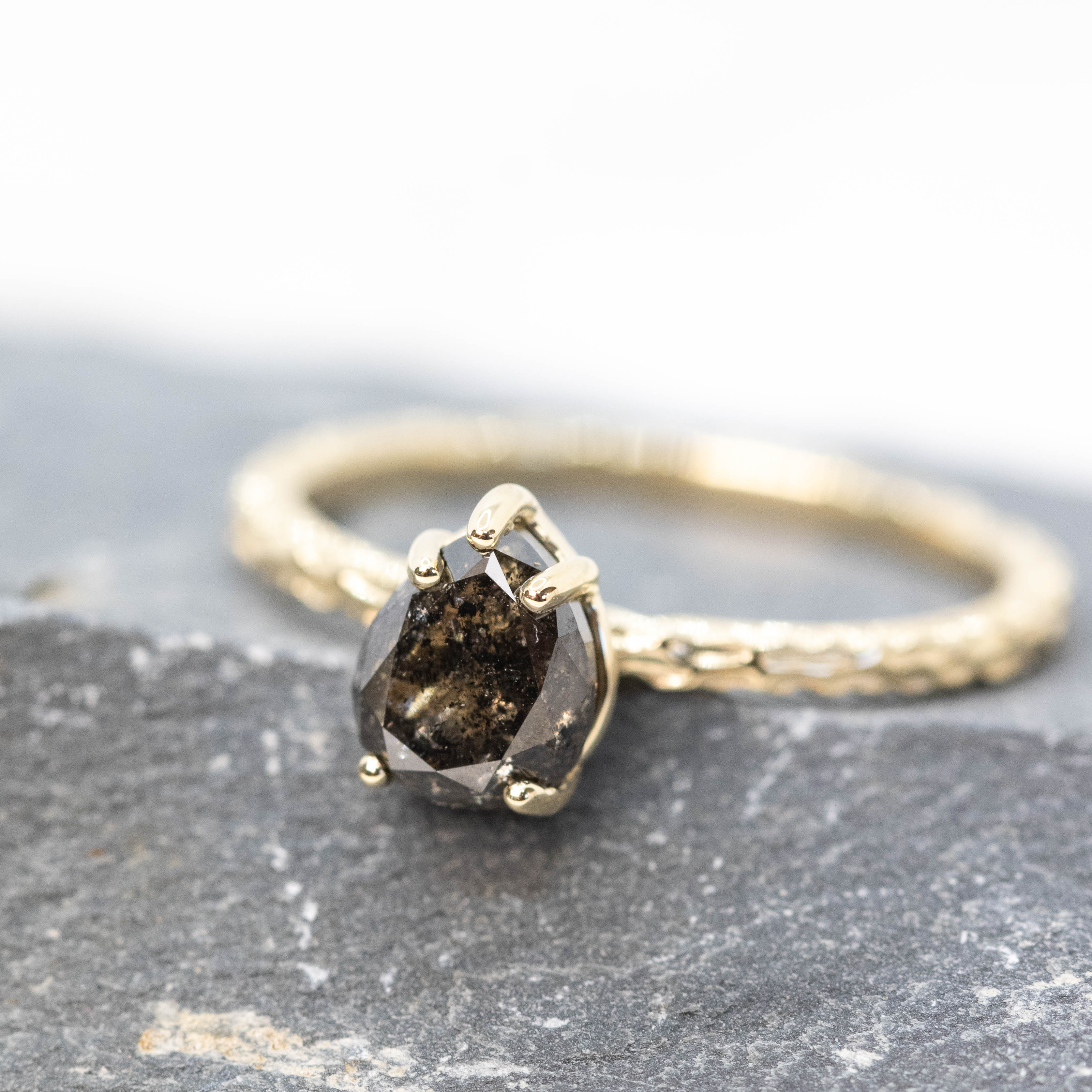 Tinker Ring with a 1.54 Carat Dark and Clear Pear Diamond in 14k Yellow Gold - Ready to Size and Ship - Image 7