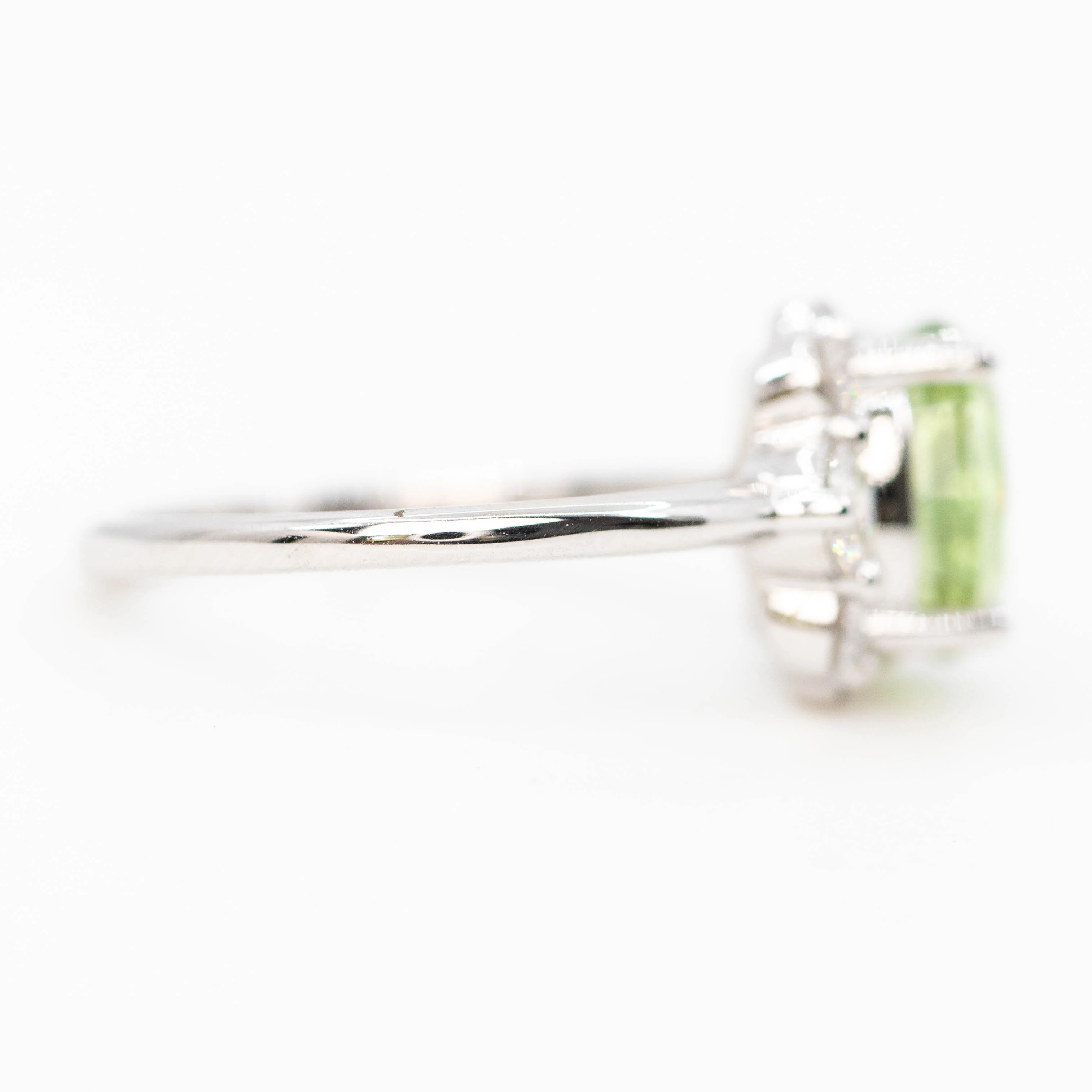Carell Ring with a 2.72 Carat Fantasy Cut Oval Mint Green Montana Sapphire and White Canadian Accent Diamonds in 14k White Gold - Ready to Size and Ship - Image 5