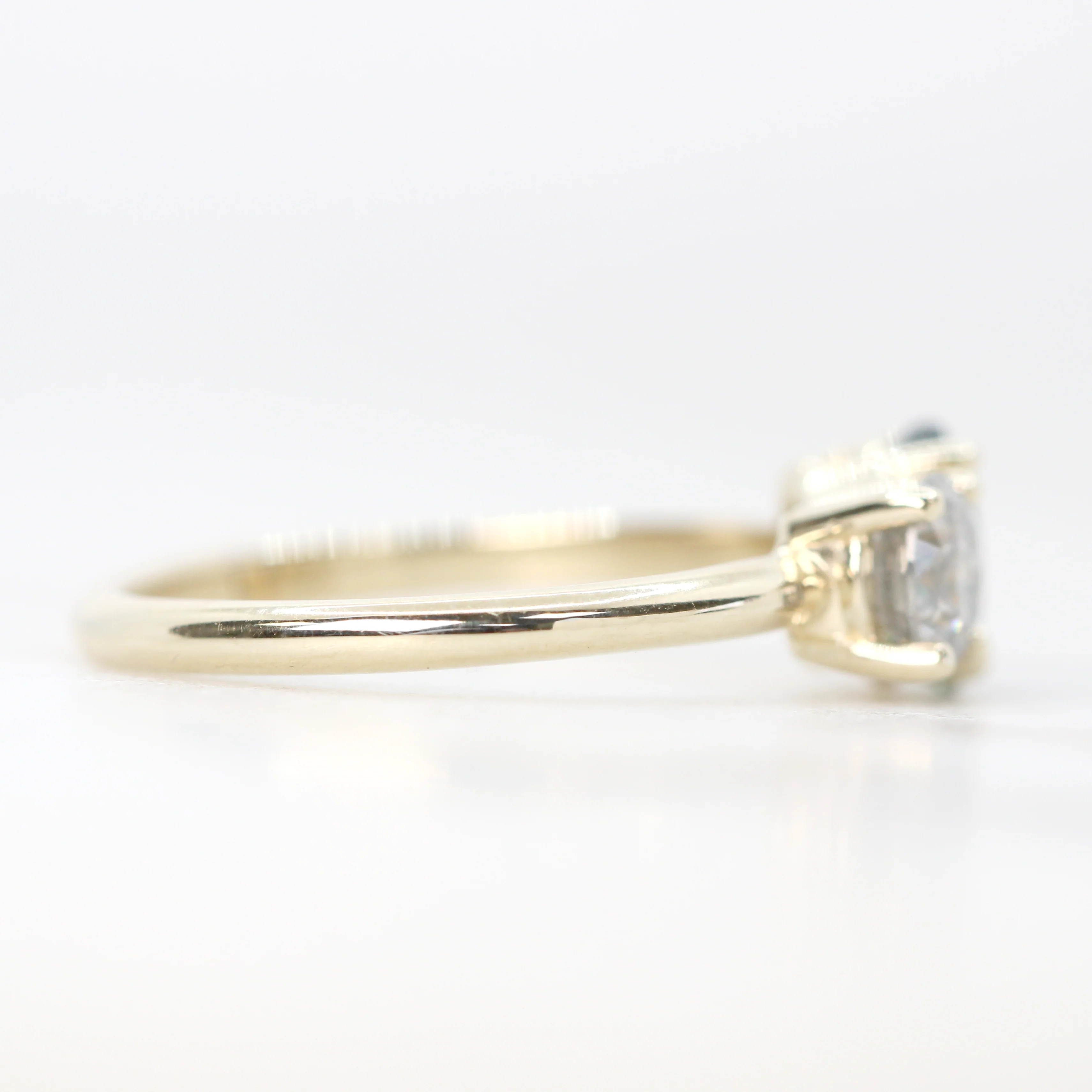 Toi et Moi Ring with a 0.58 Carat Round Gray Salt and Pepper Diamond and a 1.11 Carat Teal Blue Oval Sapphire in 14k Yellow Gold - Ready to Size and Ship - Image 5