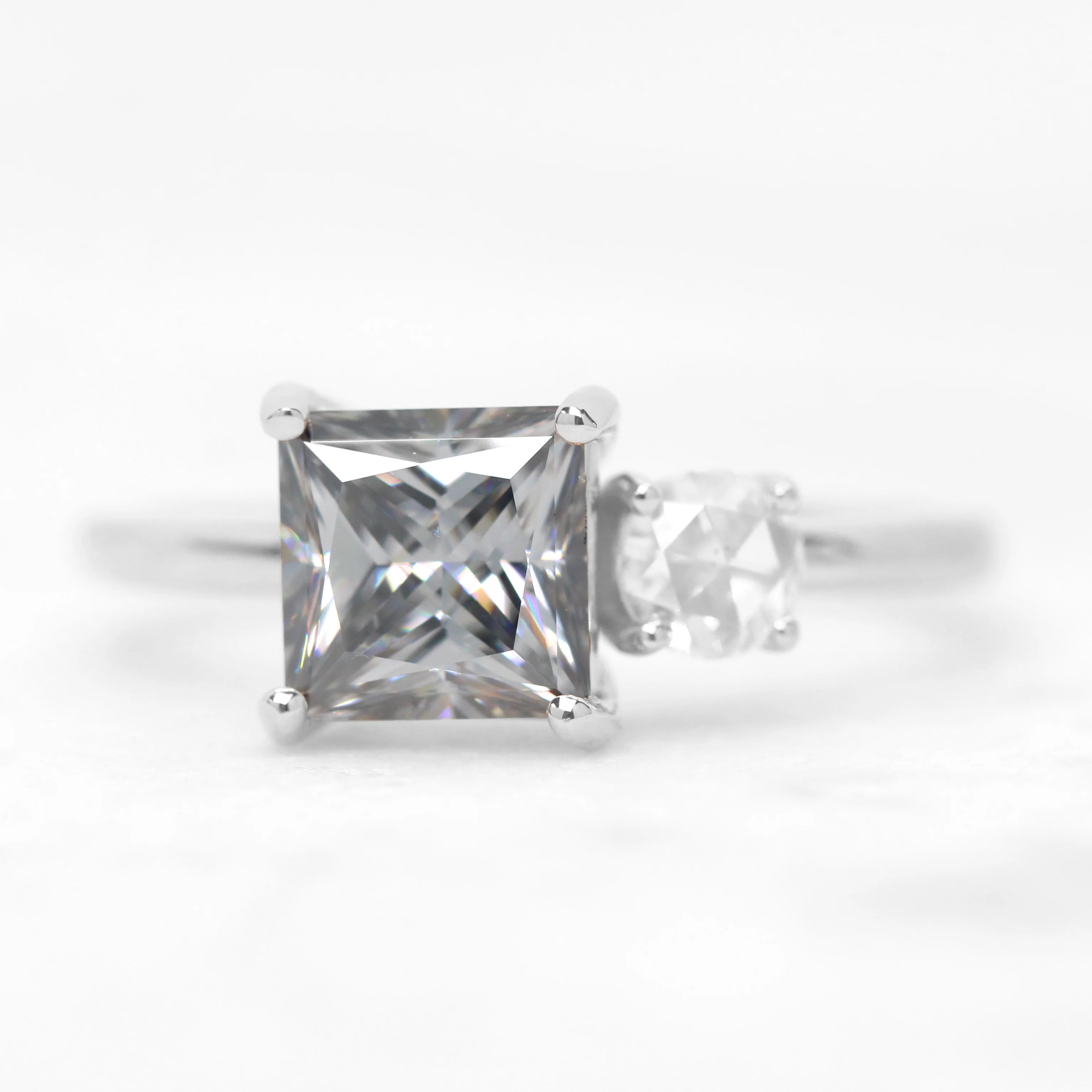 Toi et Moi Ring with a Princess Cut Gray Moissanite and a Round Clear Moissanite - Made to Order - Image 11