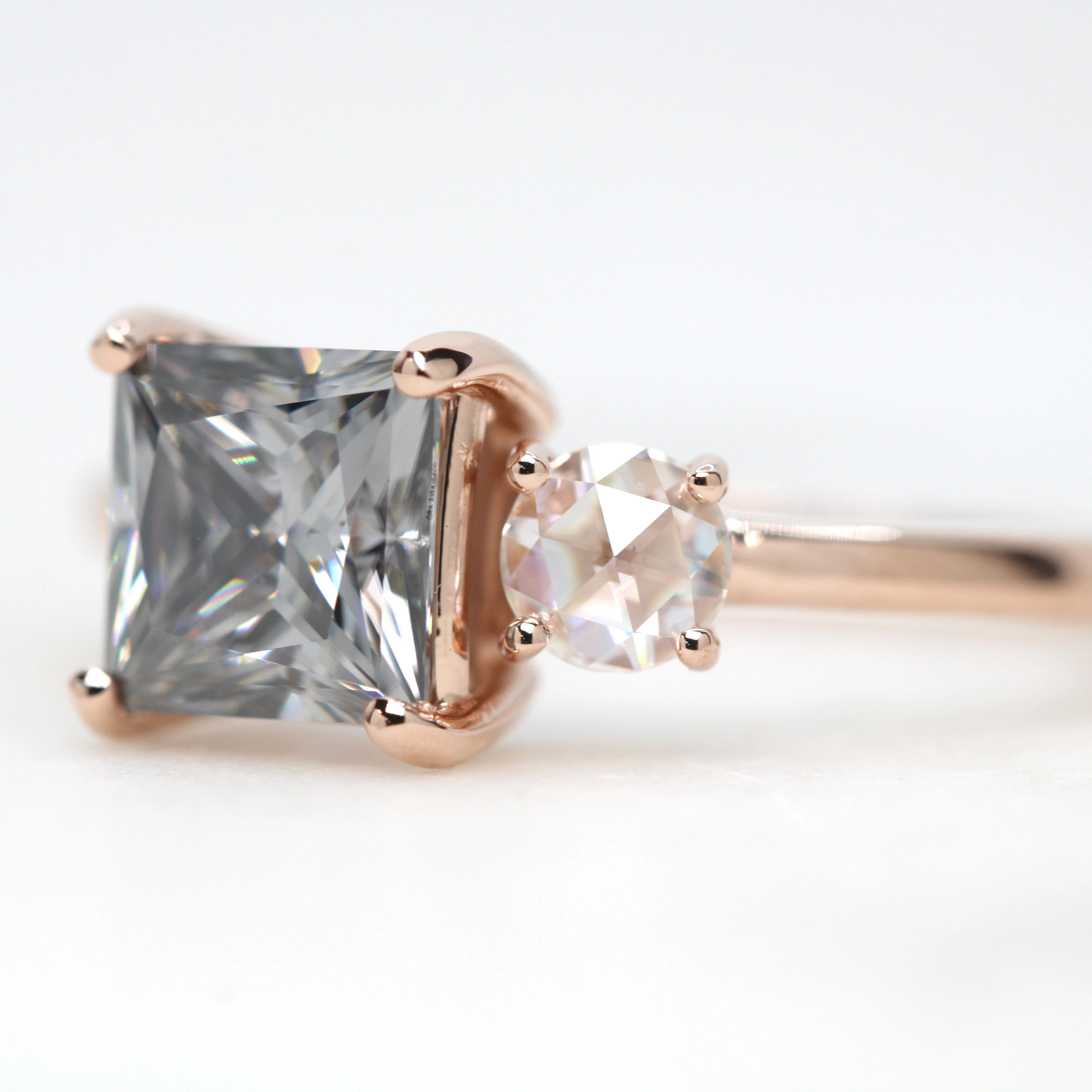 Toi et Moi Ring with a Princess Cut Gray Moissanite and a Round Clear Moissanite - Made to Order - Image 6