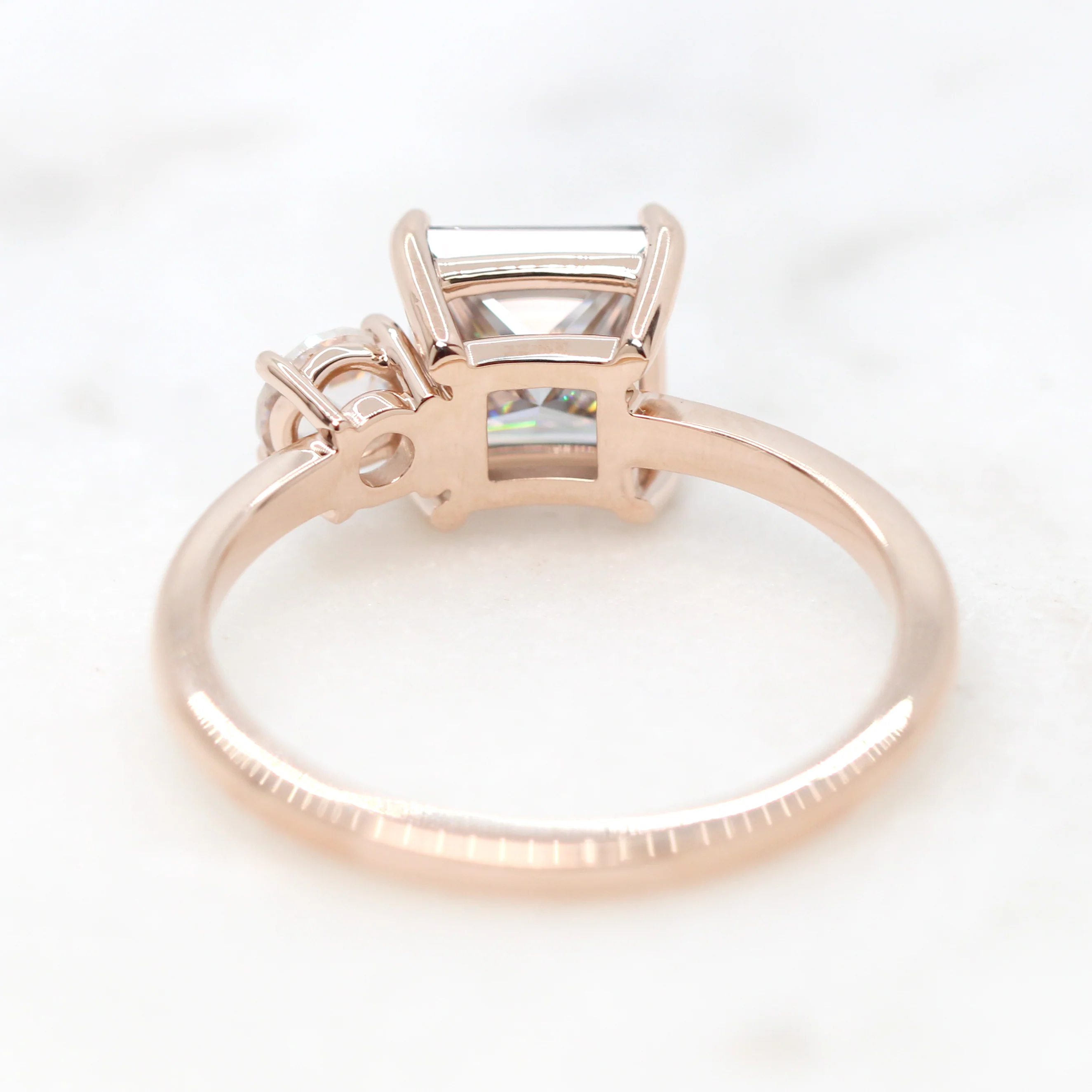 Toi et Moi Ring with a Princess Cut Gray Moissanite and a Round Clear Moissanite - Made to Order - Image 8