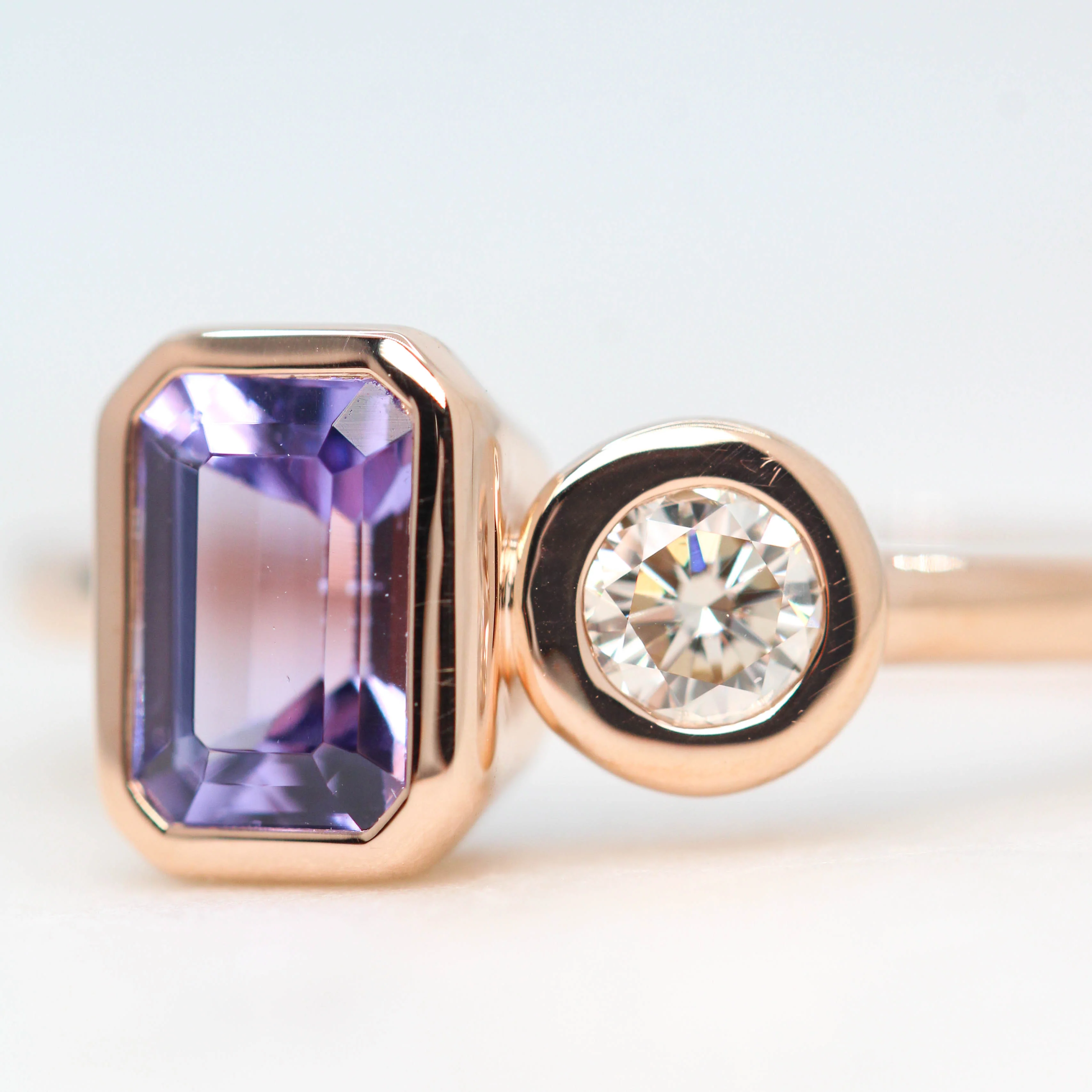 Toi et Moi Ring with an Emerald Cut Tanzanite & White Round Diamond - Made to Order - Image 10