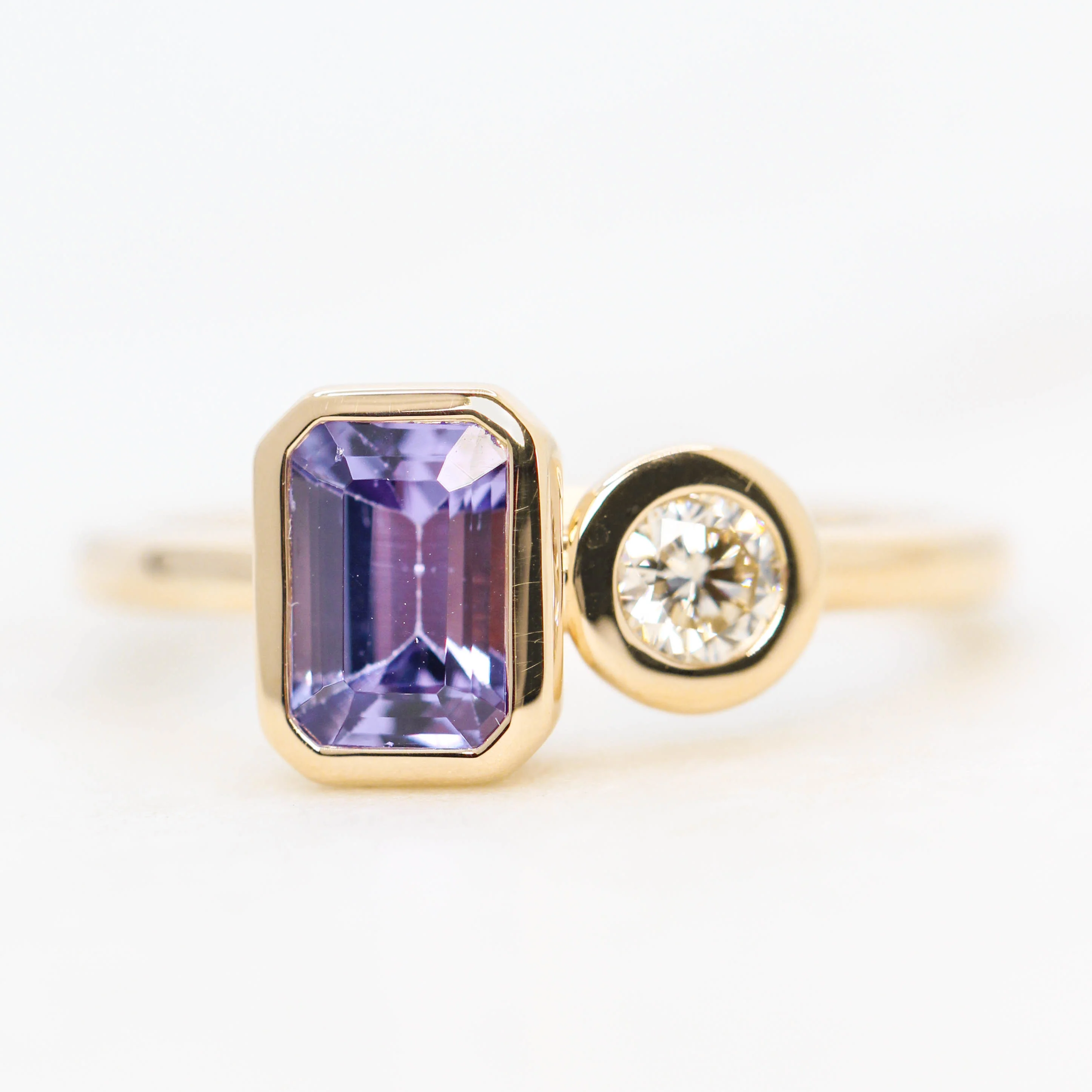 Toi et Moi Ring with an Emerald Cut Tanzanite & White Round Diamond - Made to Order - Image 12