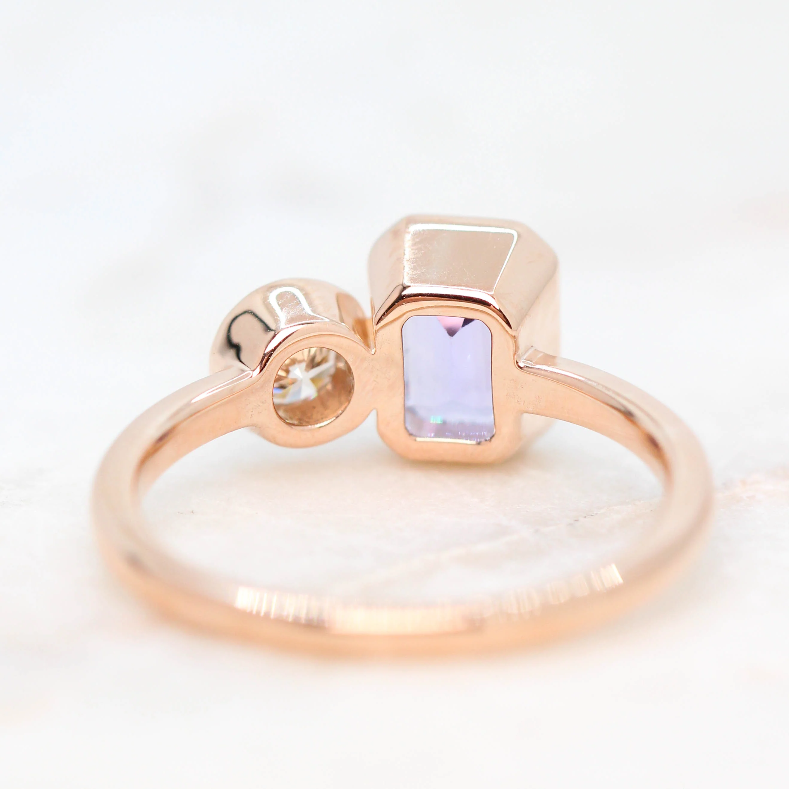 Toi et Moi Ring with an Emerald Cut Tanzanite & White Round Diamond - Made to Order - Image 6