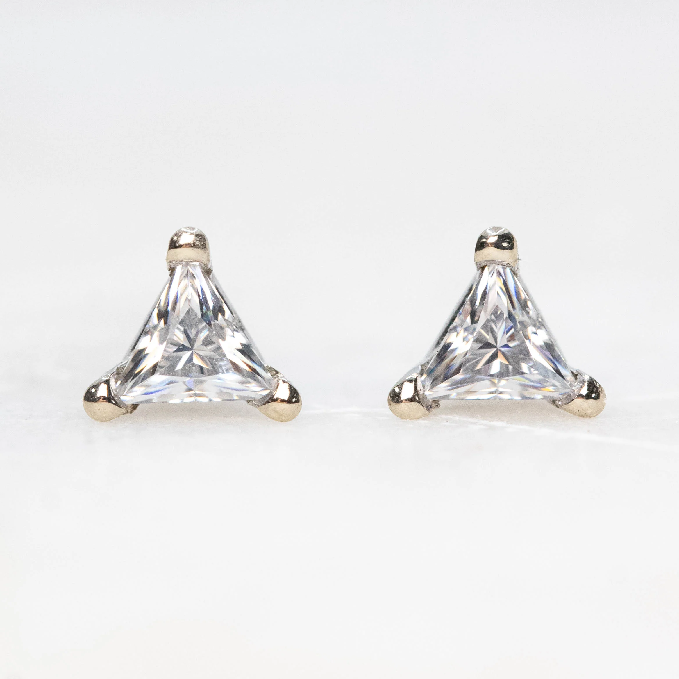 Triangle Moissanite Stud Earrings in 14k White Gold - Ready to Ship
