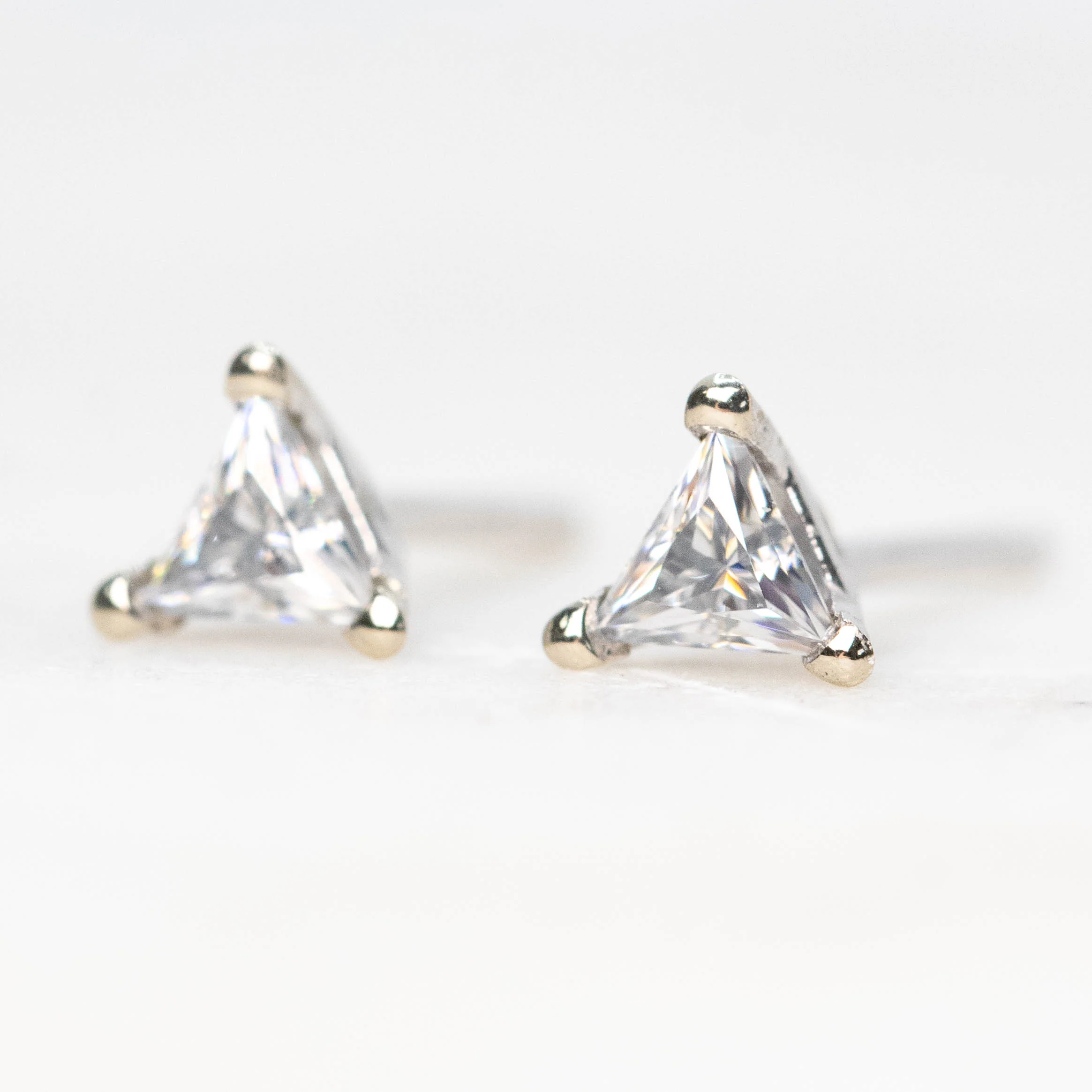 Triangle Moissanite Stud Earrings in 14k White Gold - Ready to Ship - Image 3