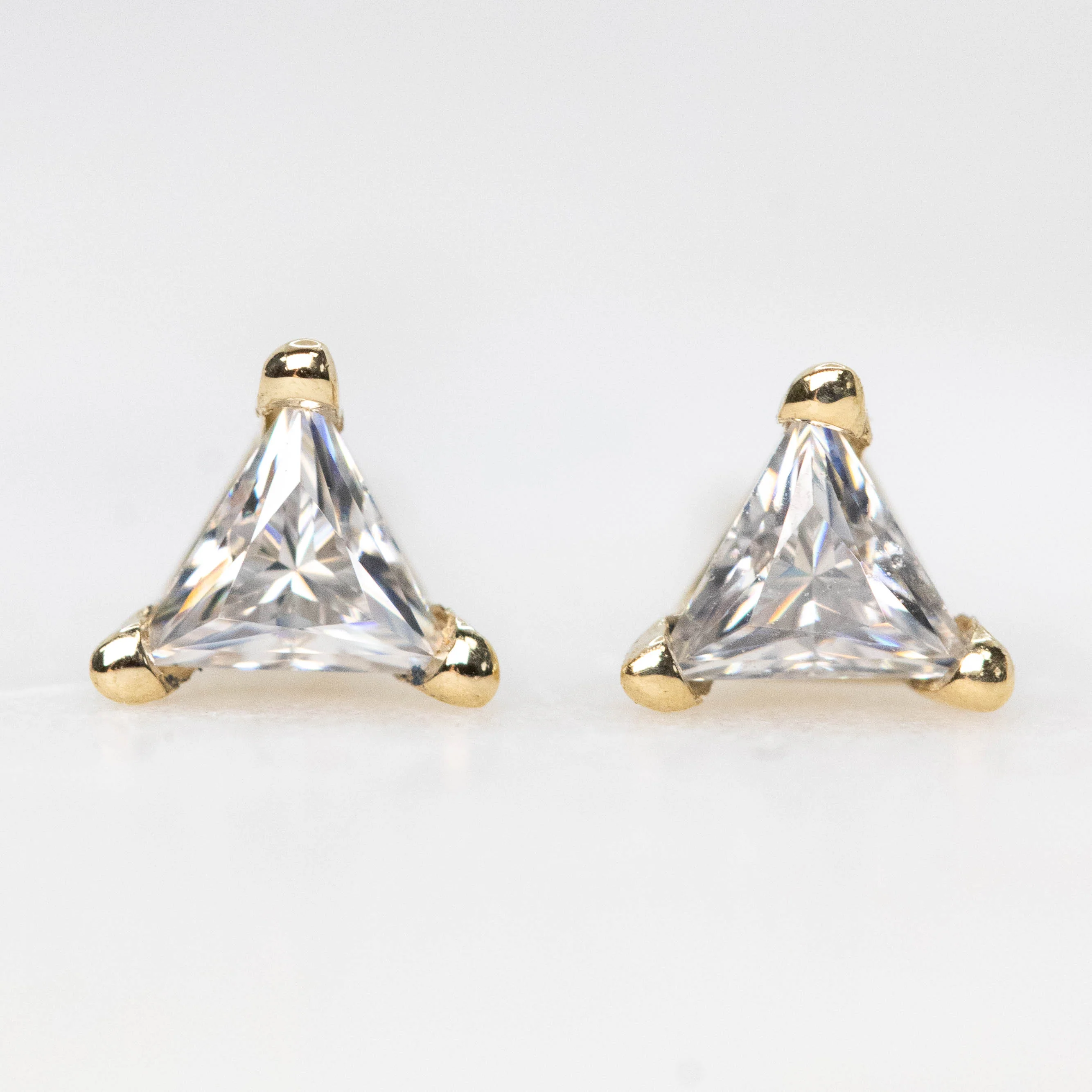 Triangle Moissanite Stud Earrings in 14k Yellow Gold - Ready to Ship