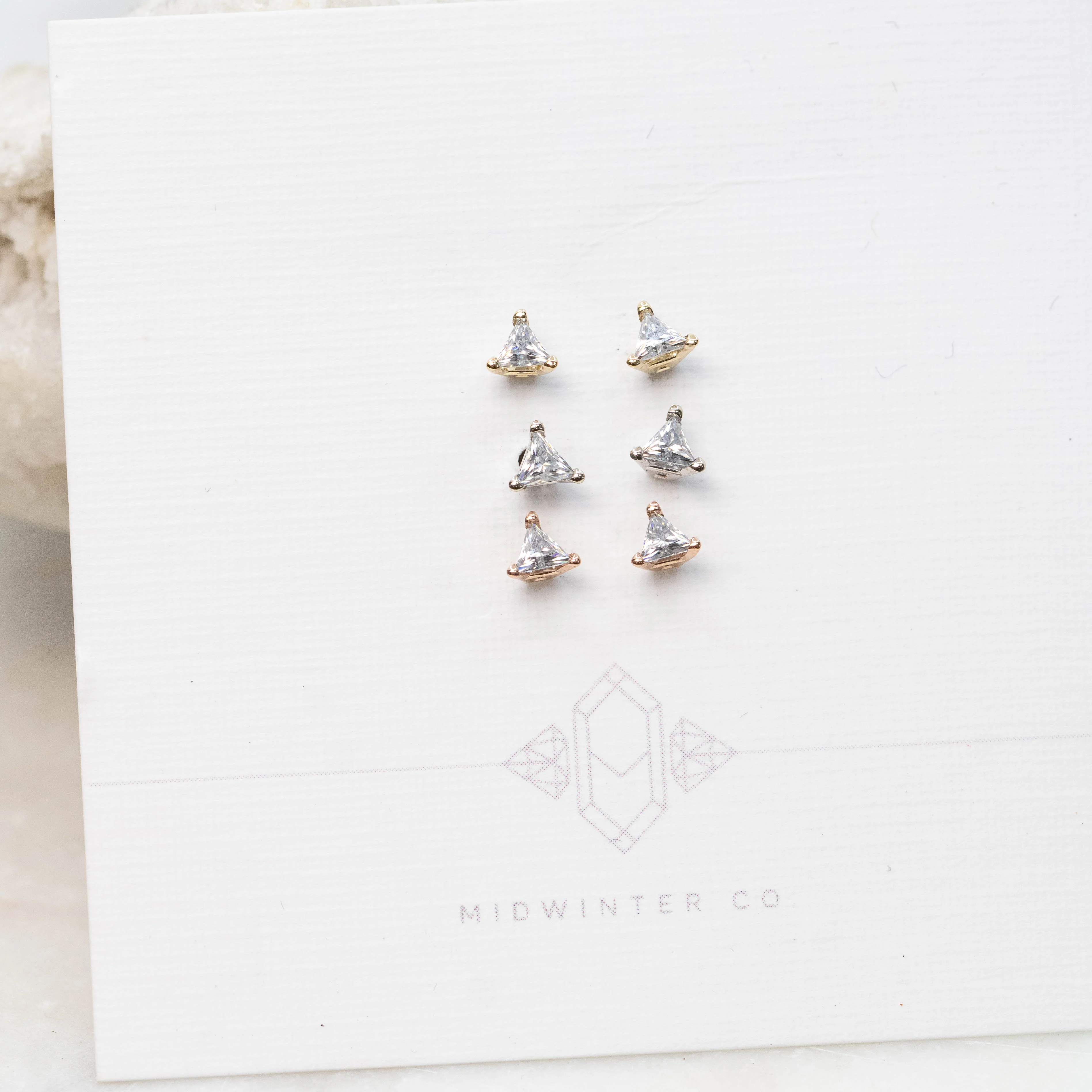 Triangle Moissanite Stud Earrings in 14k Yellow Gold - Ready to Ship - Image 2